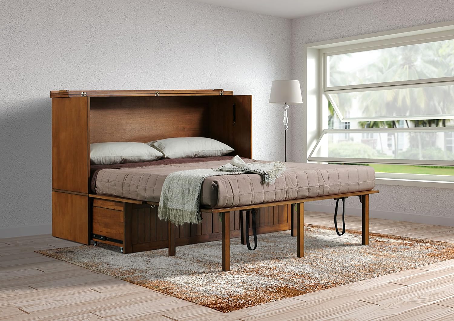 Mega Solutions Murphybedz Tuscany Murphy Cabinet Chest Bed with Charging Station 6 Inch (Blonde Oak, Queen)