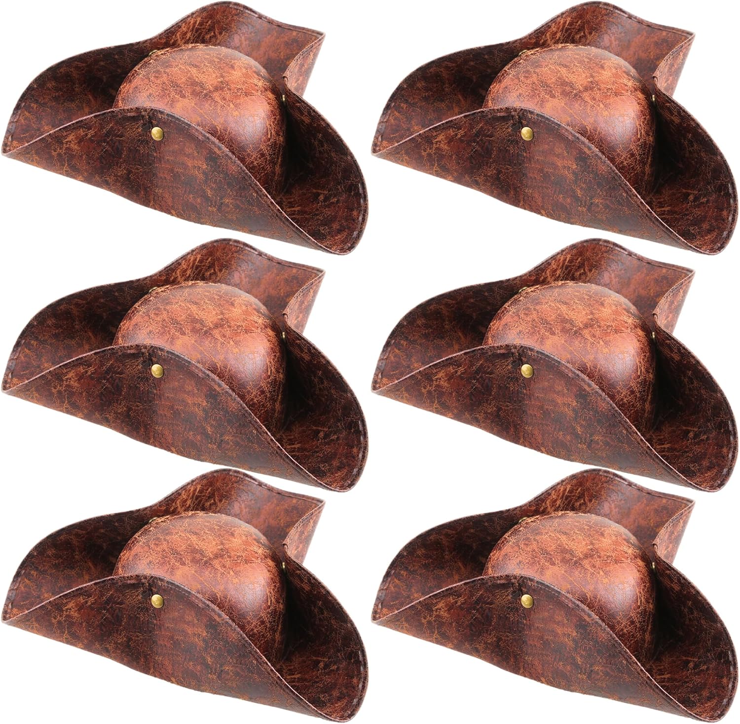 6 Pcs Faux Leather Pirate Hats Colonial Tricorn Hat Brown Pirate Costume Hat for Women Men Cosplay Costume Accessory Dress Up Parties
