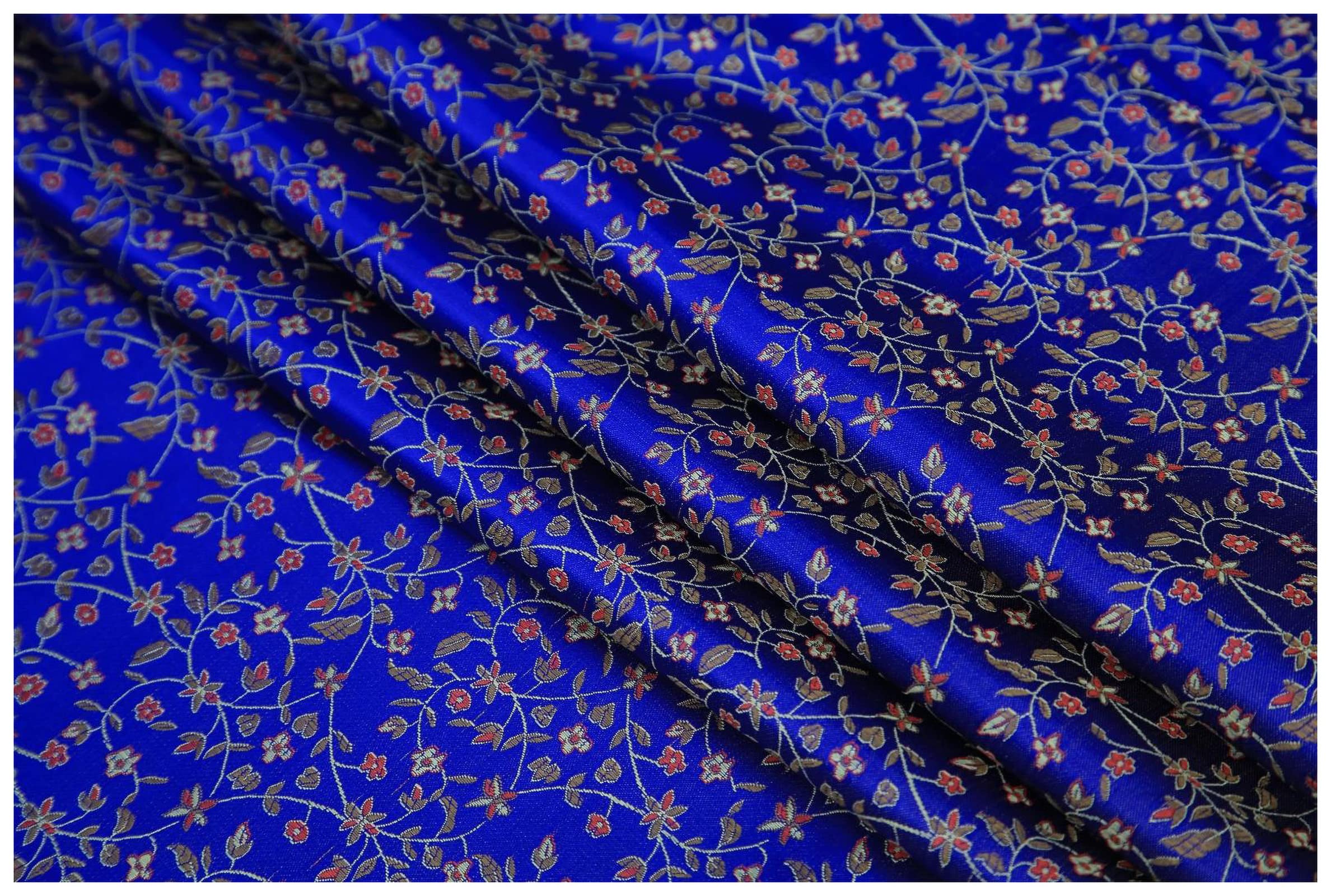 Silk Satin Fabric by The Yard Beige Flower Jacquard Brocade Fabric 90cm Wide Sold by The Meter for Clothing Background Handmade(Color:Royal Blue)