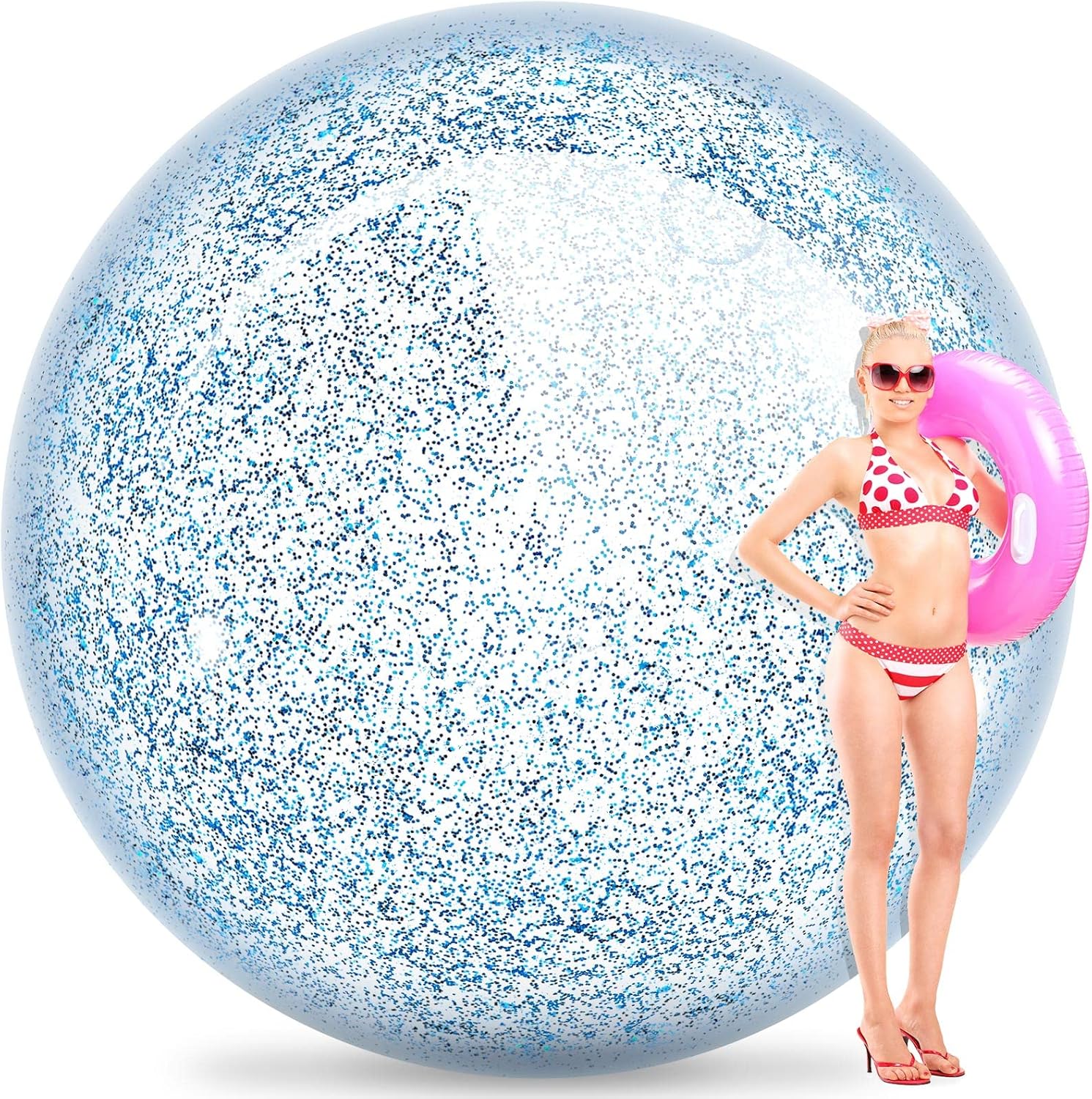 Honoson 6.5 ft Giant Sequins Beach Ball Huge Confetti Beach Balls Inflatable Glitter