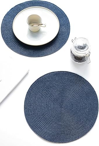 Miniatura 4 de Floroom Juego de 4 manteles individuales redondos trenzados de 15 pulgadas, lavables, resistentes al calor, de algodón, poliéster, para mesa de