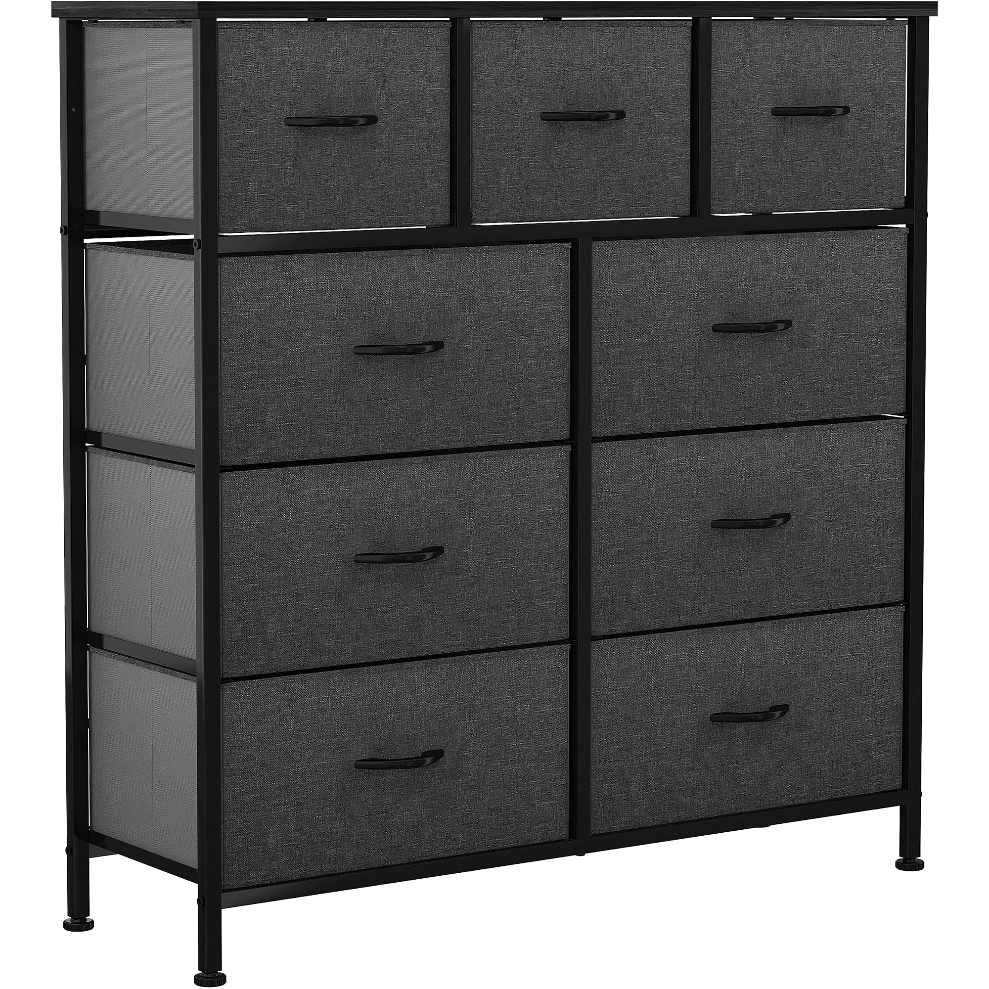 YITAHOME Dresser with 9 Drawers - Fabric Storage Tower, Organizer Unit for Bedroom, Living Room, Hallway, Closets & Nursery - Sturdy Steel Frame, Wooden Top & Easy Pull Fabric Bins (Black Grey)