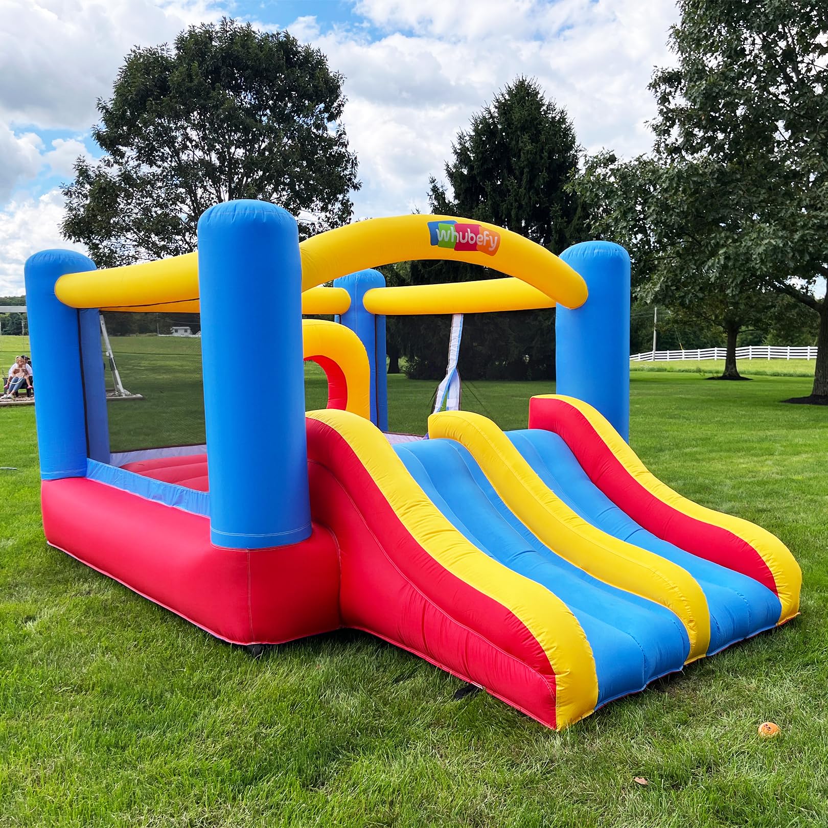 Castello gonfiabile per bambini da 3 a 6 e 8 a 12 grandi, 384 x 274 cm, con ventilatore, doppio scivolo, per interni ed esterni, per feste