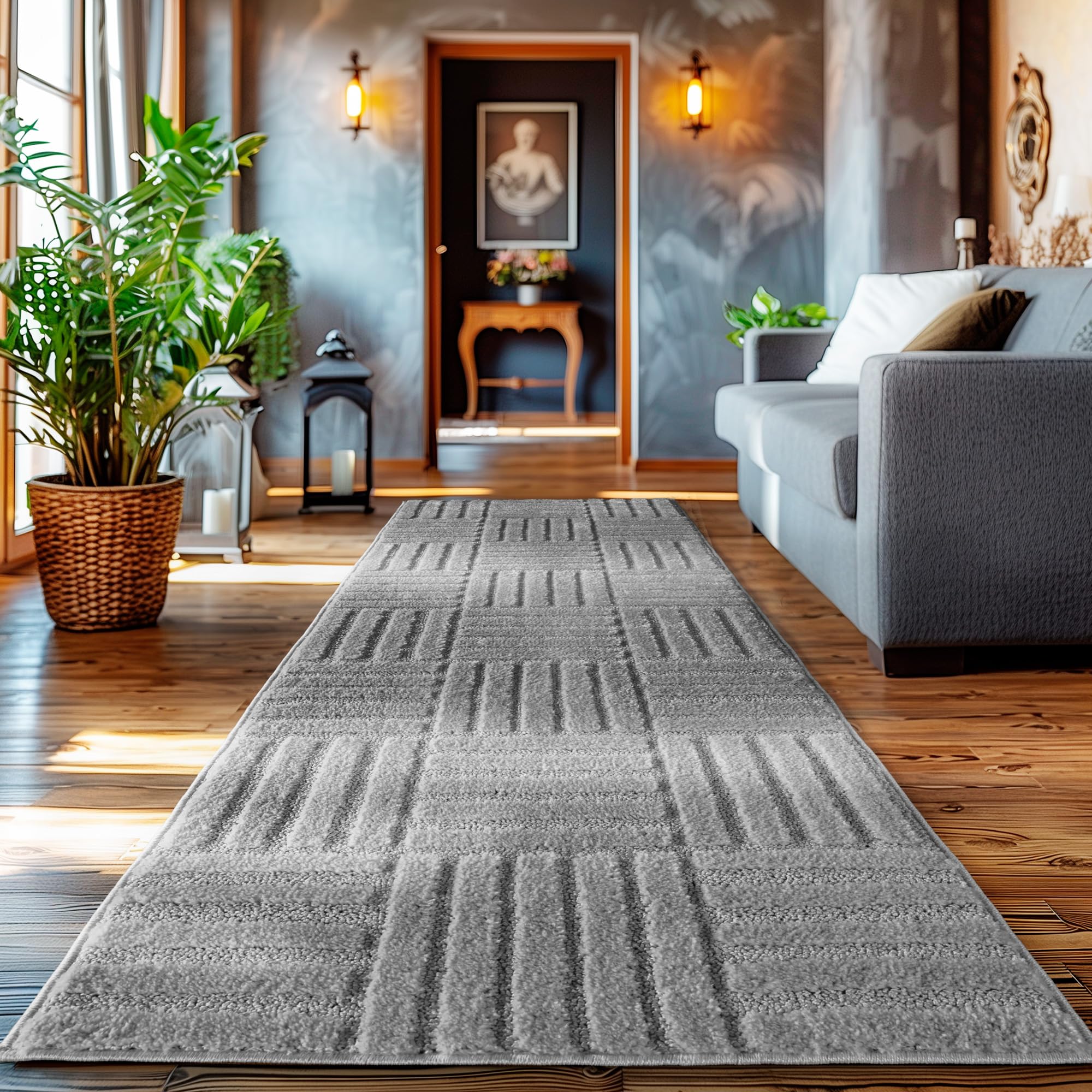 HomebyHome Wohnzimmer Teppich Hochflor Skandi Boho Design Hoch-Tief Effekt Weicher Shaggy Langflor Flauschig Pflegeleicht Modern für beistelltisch