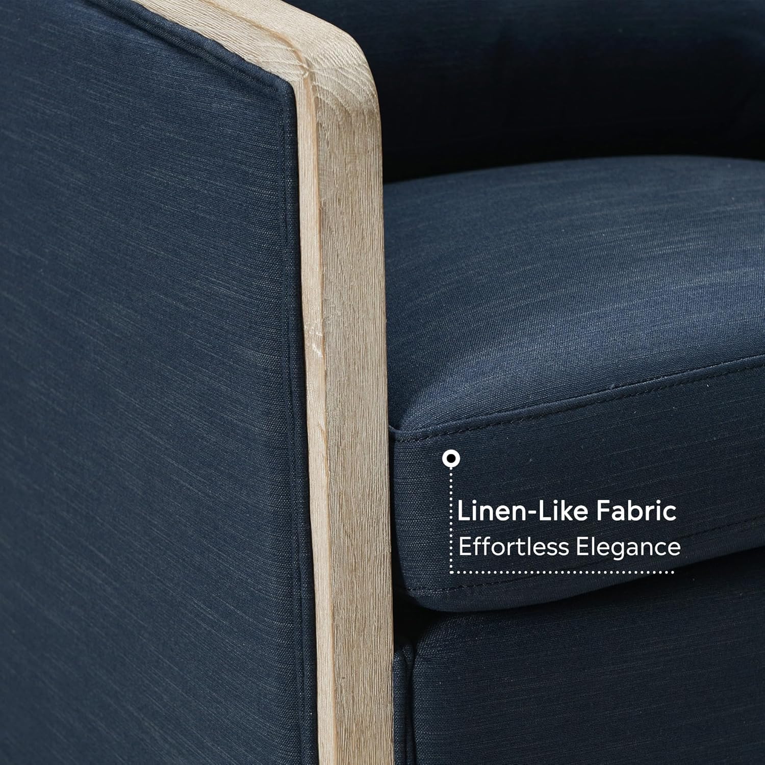KINWELL 31" W Oak Wood Frame Modern Performance Fabric Swivel Barrel Armchair Mid Century Upholstered Accent Sofa Chair with Pillow Back for Living Room, Lounge & Bedroom, Indigo