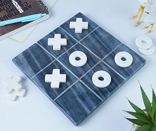 Miniatura 4 de Crocon Juego de mármol Tic Tac Toe para niños mayores, tablero negro Tic Tac con mármol blanco cero y dedo cruzado para un buen tamaño de juego 8 x