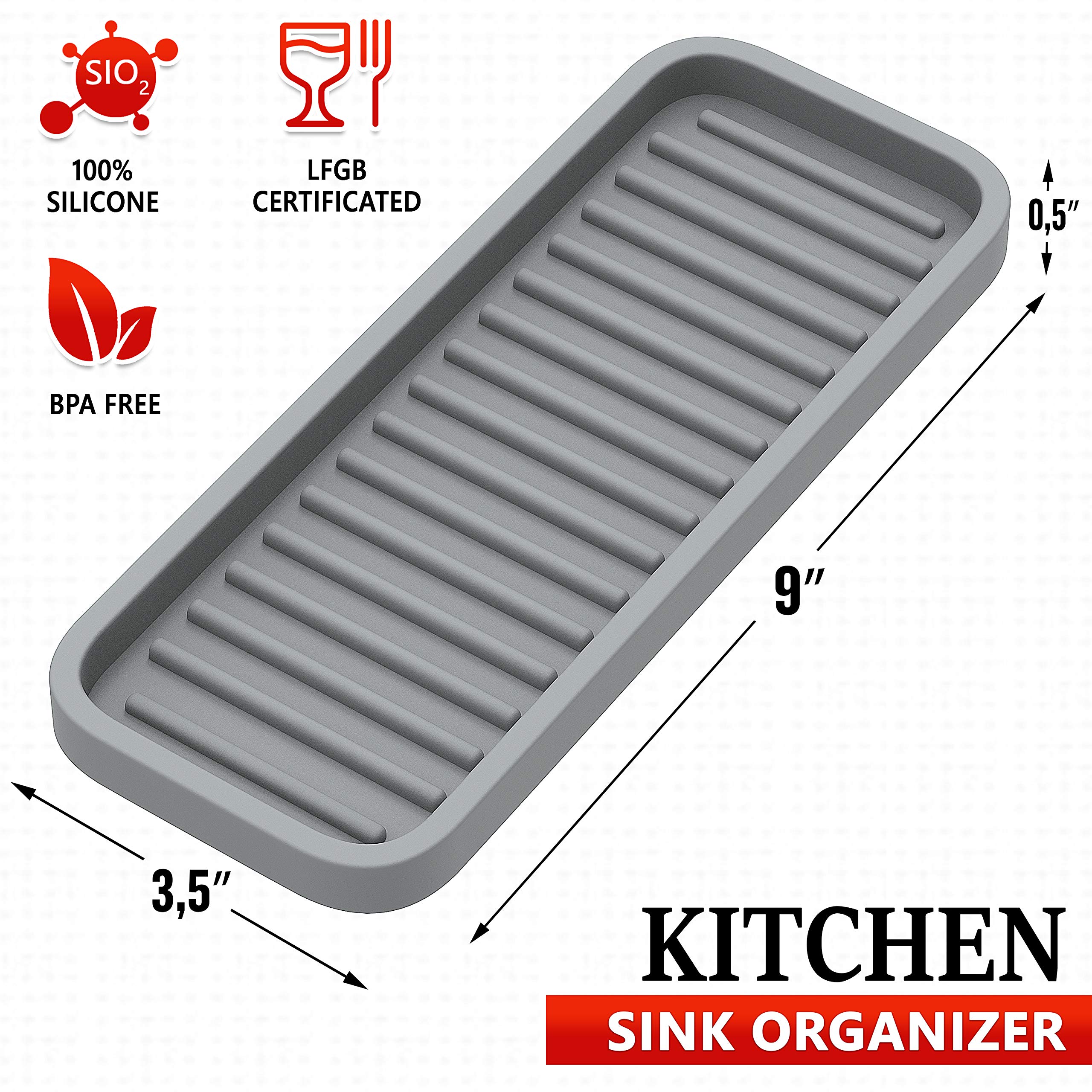 ZAPPOWARE - Soporte de esponja de silicona para fregadero de cocina (9,5 x 3,5 cm, 2 unidades), color gris