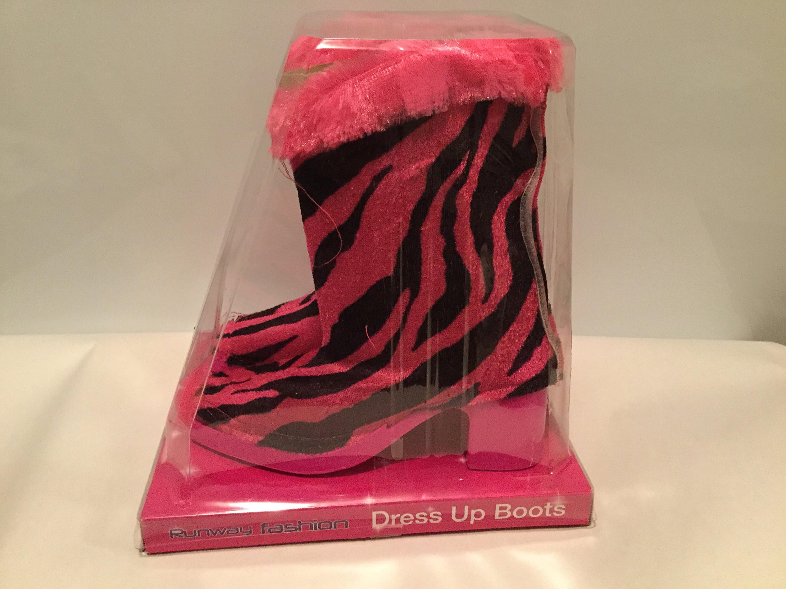 Dress Up Boots Pink & Black Faux Fur