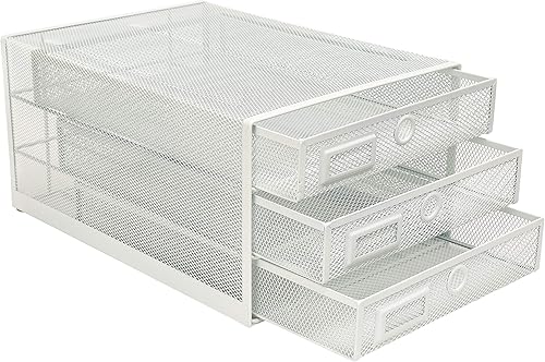 Miniatura 5 de Exerz - Organizador de escritorio de malla de alambre con 3 niveles deslizantes, cajones clasificador de papelmultifuncionalconstrucción sólida de