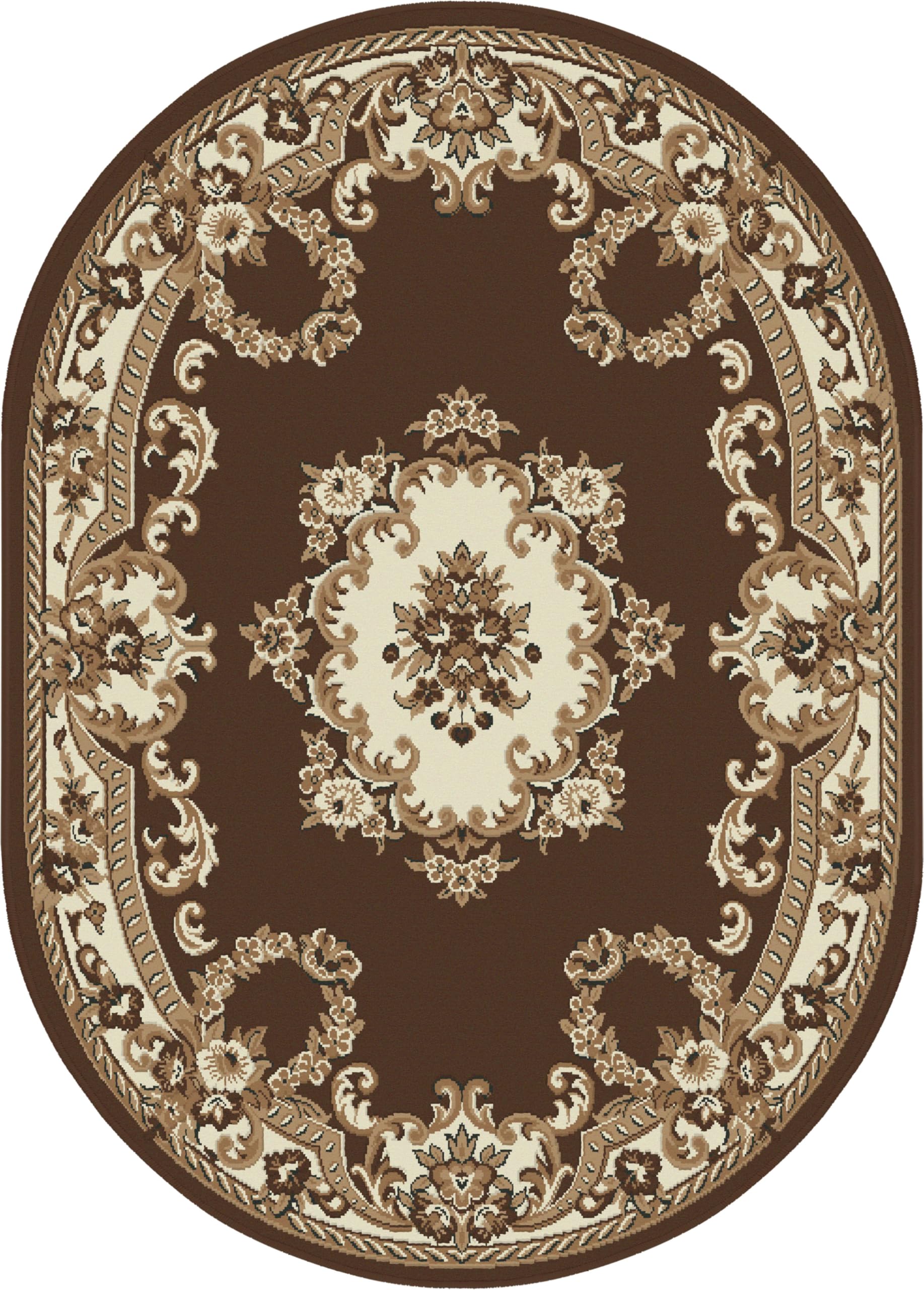 SrS Rugsยฎ Round Circle Large Small Living Room Mat Rug 13 Designs 3 Sizes (Brown Traditional, 160cm x 225cm Oval Shape) โ image 1
