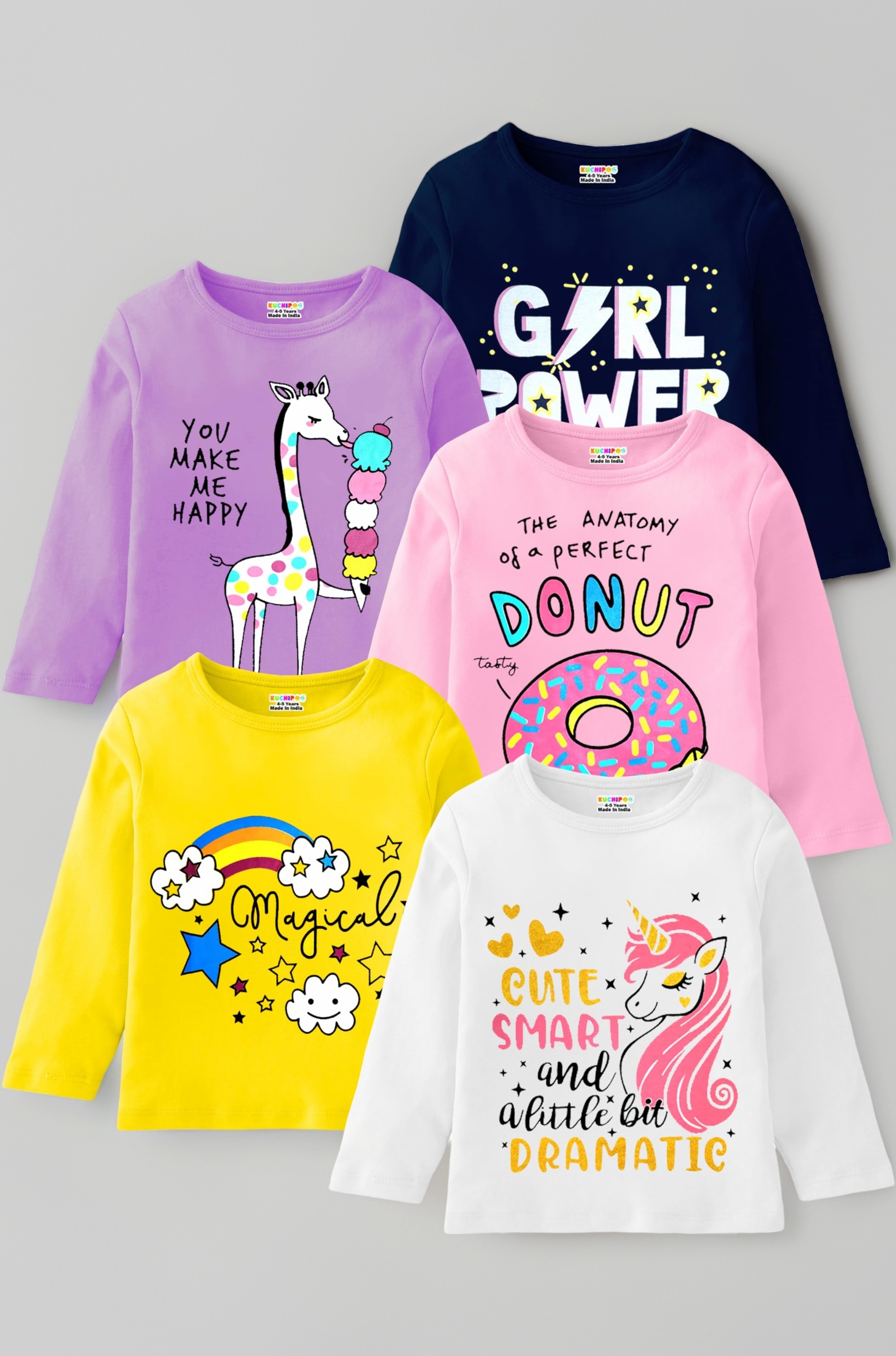 Kuchipoo Girls Full Sleeves Cotton T-Shirt