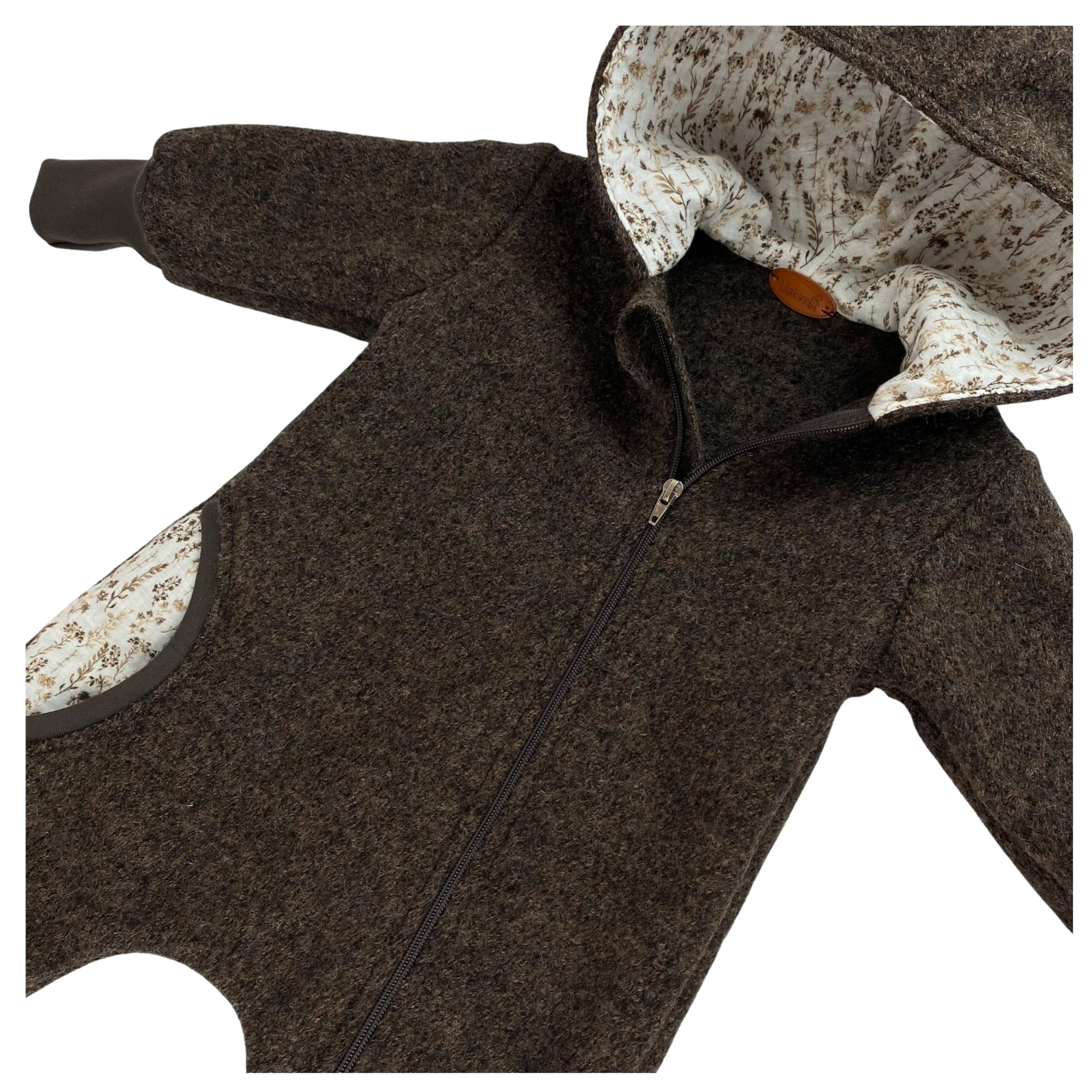 Lilakind Wollwalk Overall Baby & Kind - OV96 mit Musselin-Kapuze - Größe 62-104 - Unisex