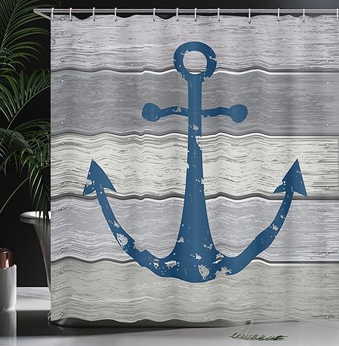 Miniatura 3 de Ambesonne - Cortina de ducha con ancla, diseño náutico rústico de tablas de madera intemperizadas y desgastadas por el mar, tela de tela, decoración