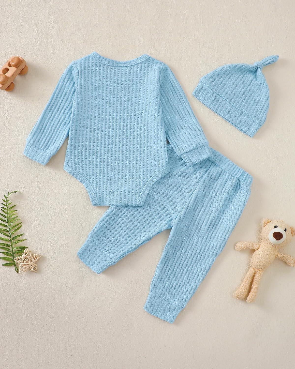 Renotemy Newborn Baby Boy Fall Clothes, Long Sleeve Letter Printed Rompers Plaid Pants Hat Outfits Clothing Set 0-18 Months image 4