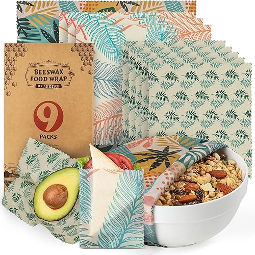 Envolturas de alimentos reutilizables con cera de abejas surtidas 9 paquetes Envolturas reutilizables ecológicas, biodegradables, cero residuos,