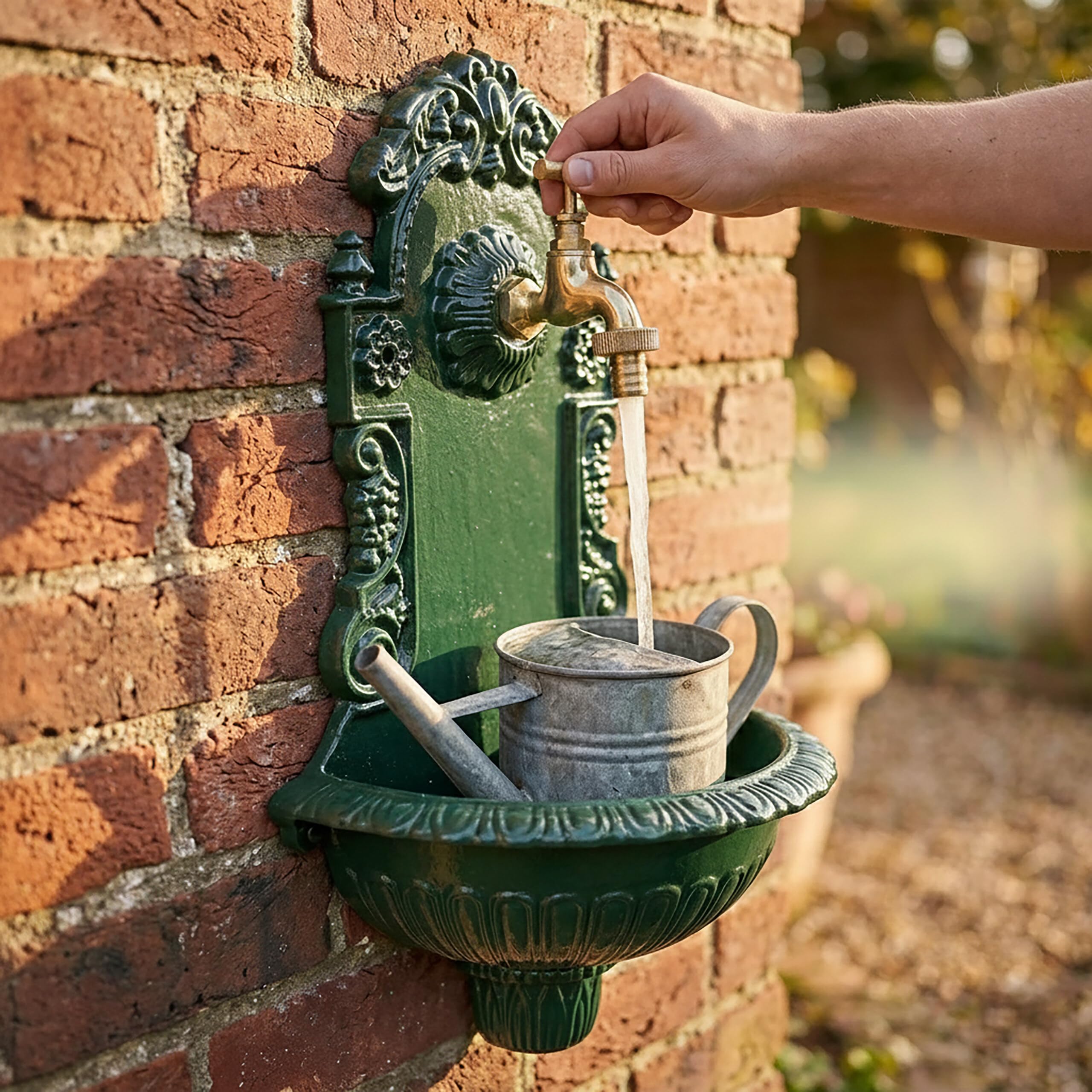 Relaxdays Fontaine Murale Antique avec Robinet, lavabo de Jardin en Fonte d'aluminium, Gris, H x L x P 40 x 24,5 x 13 cm