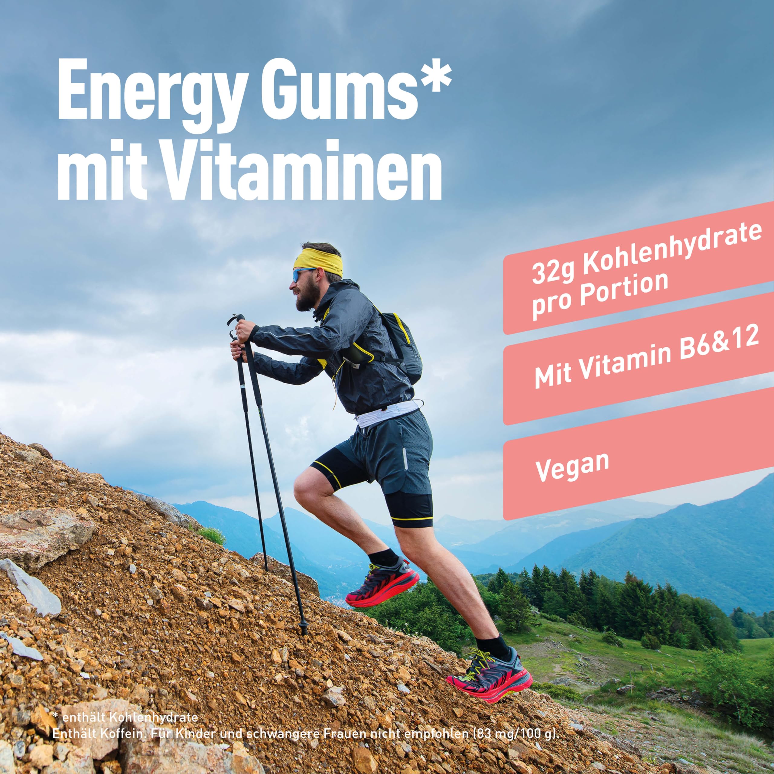 Dextro Energy Gums Strawberry Rhababer + Vitamins - 8x45g (8er Pack), High Carb Sport Gummies zur schnellen Kohlenhydrate Versorgung