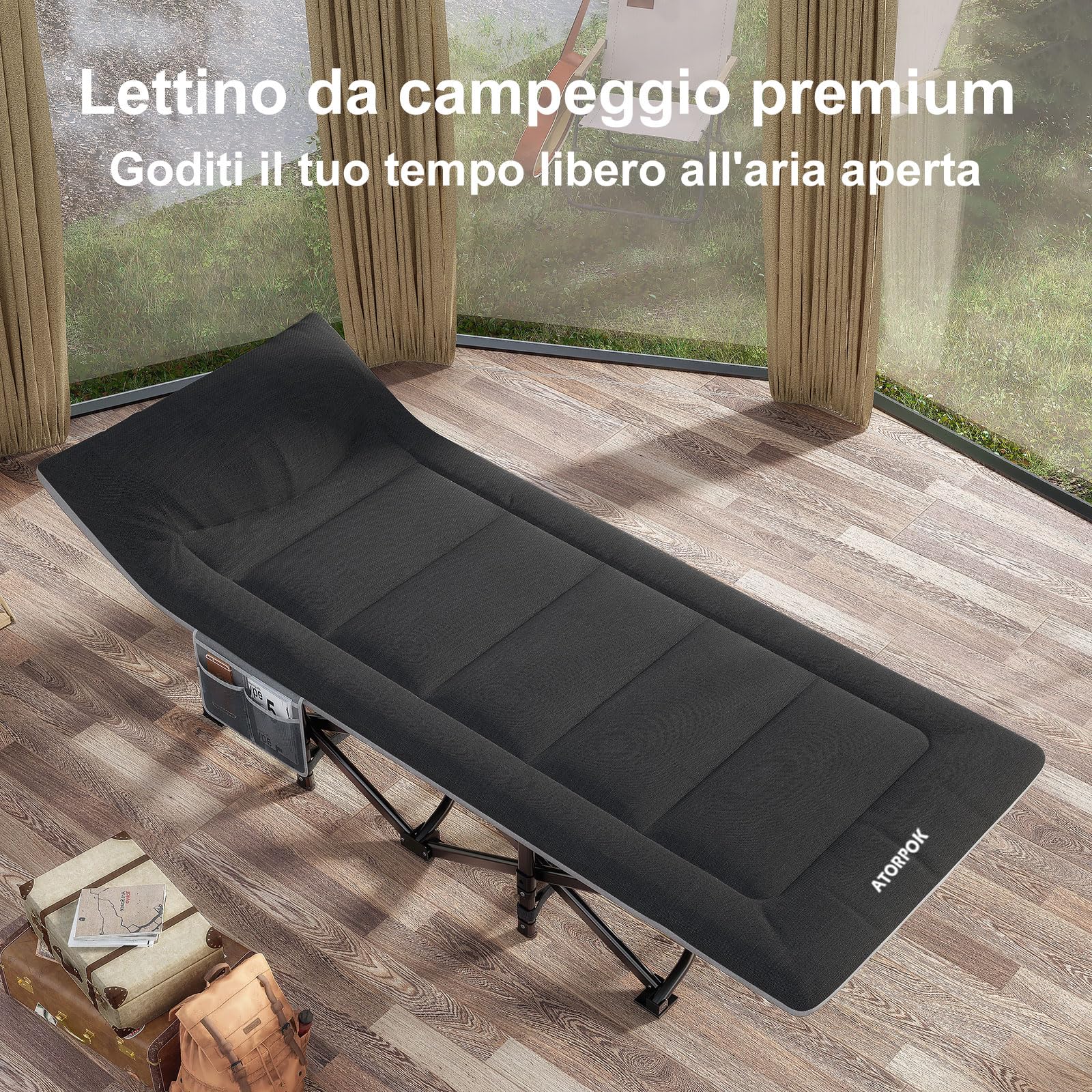 ATORPOK SHOP Lettino da Campeggio per Adulti con Cuscino e Cuscino, Tenda Leggero con Borsa da Trasporto per Bambini, Caricabile Fino a 200 kg