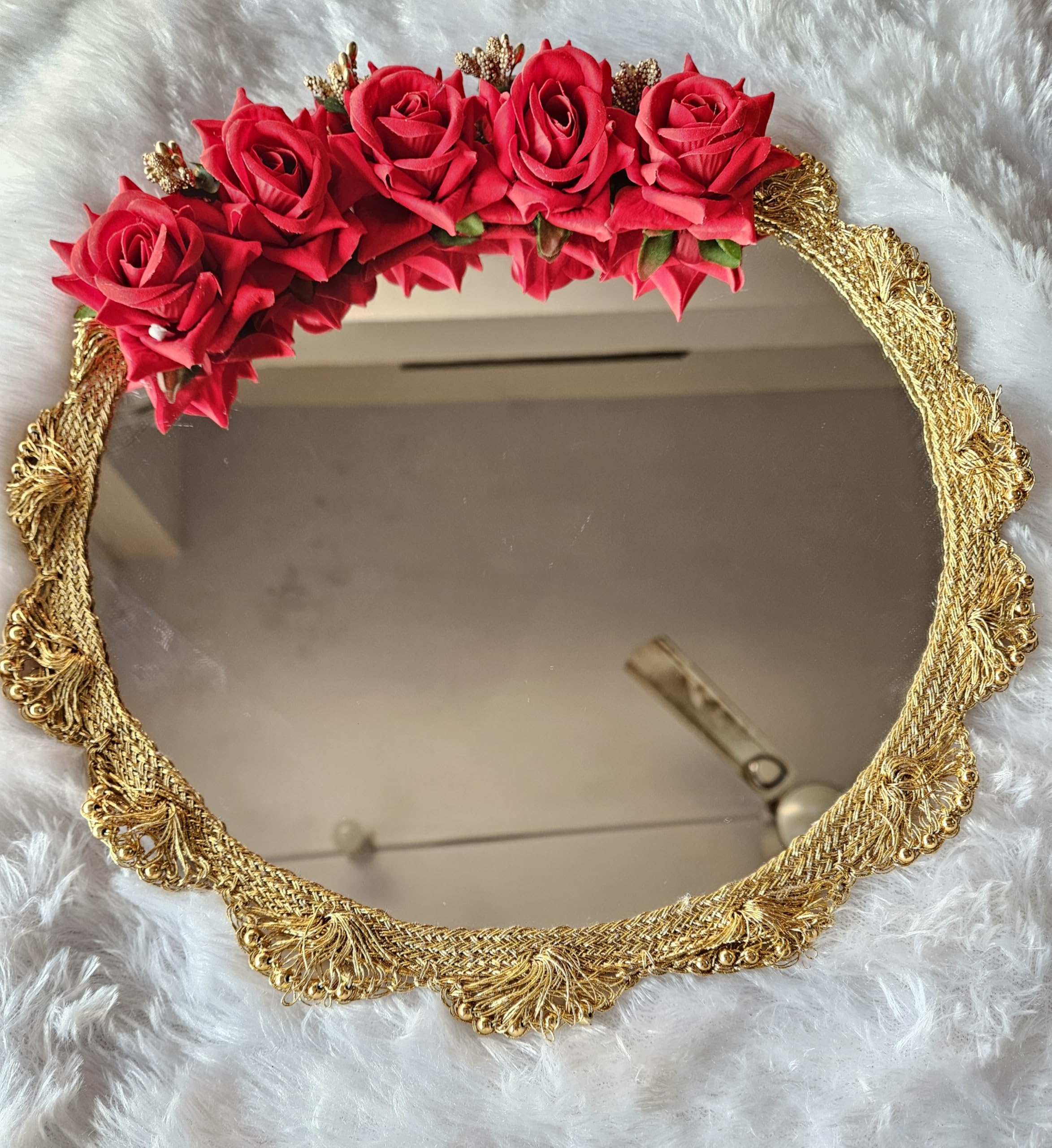 SOB FASHION Beautiful Wedding Mirror for Bride & Groom | Personalized Nikah Shadi Mubarak Decorative Mirror with Rose Flower Design 30X30Cm | Wedding Gift for Couple, Friends & Family (Rose Design 1)-picture-24
