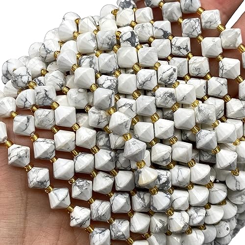 Miniatura 2 de ABCGEMS - Cuentas de howlita blanca más blanca de California (una revolucionaria técnica de corte de biccono, más ángulos para reflejar la luz),