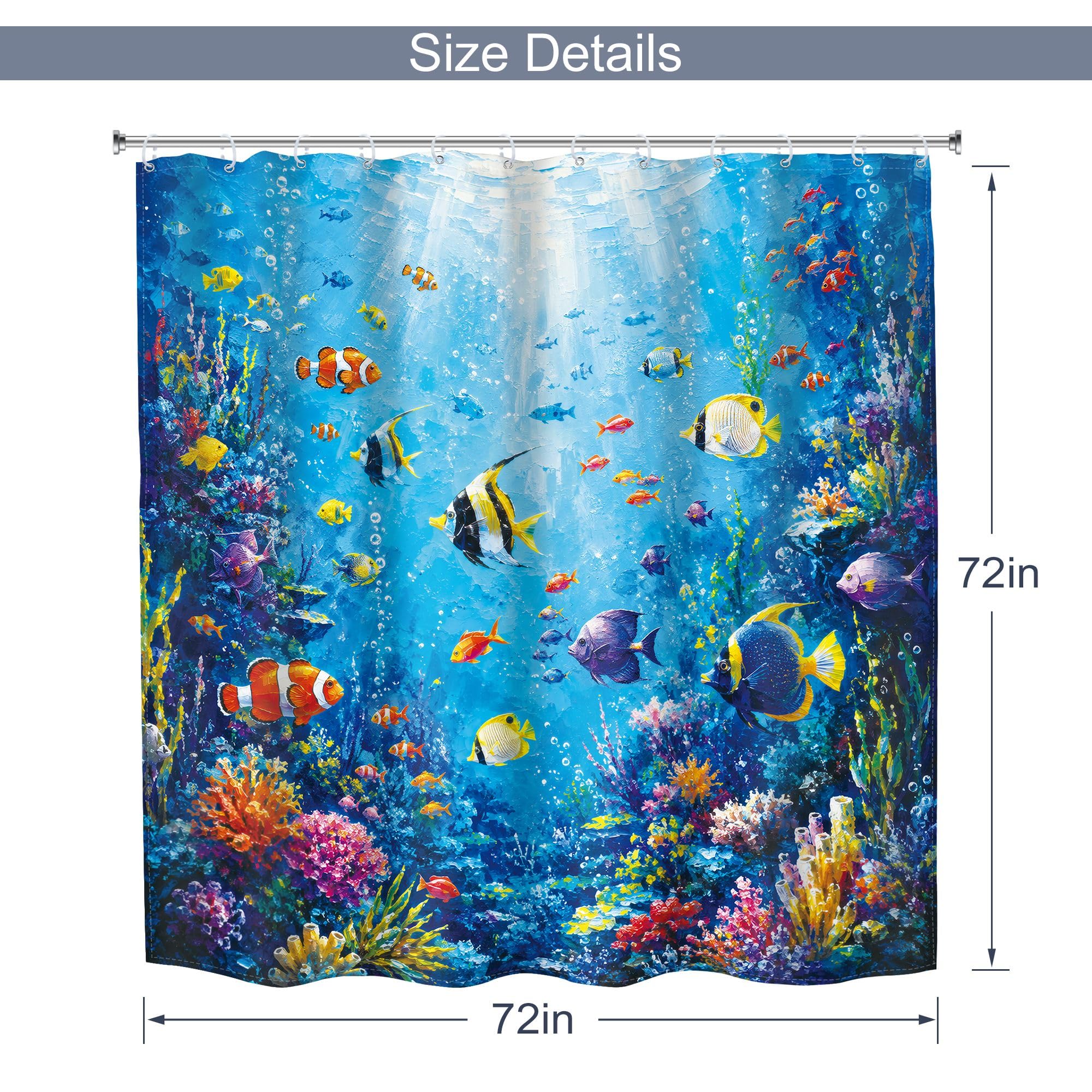Fish Beach Shower Curtain - Underwater Tropical Design -7