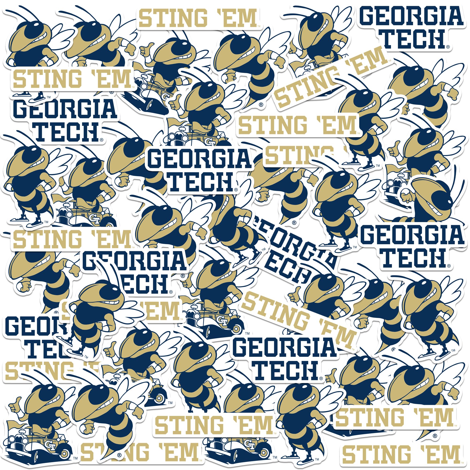 Georgia Tech Secondary Logo 50ct Vinyl Large Deluxe Stickers Variety Pack - Laptop, Water Bottle, Scrapbooking, Tablet, Skateboard, Indoor/Outdoor