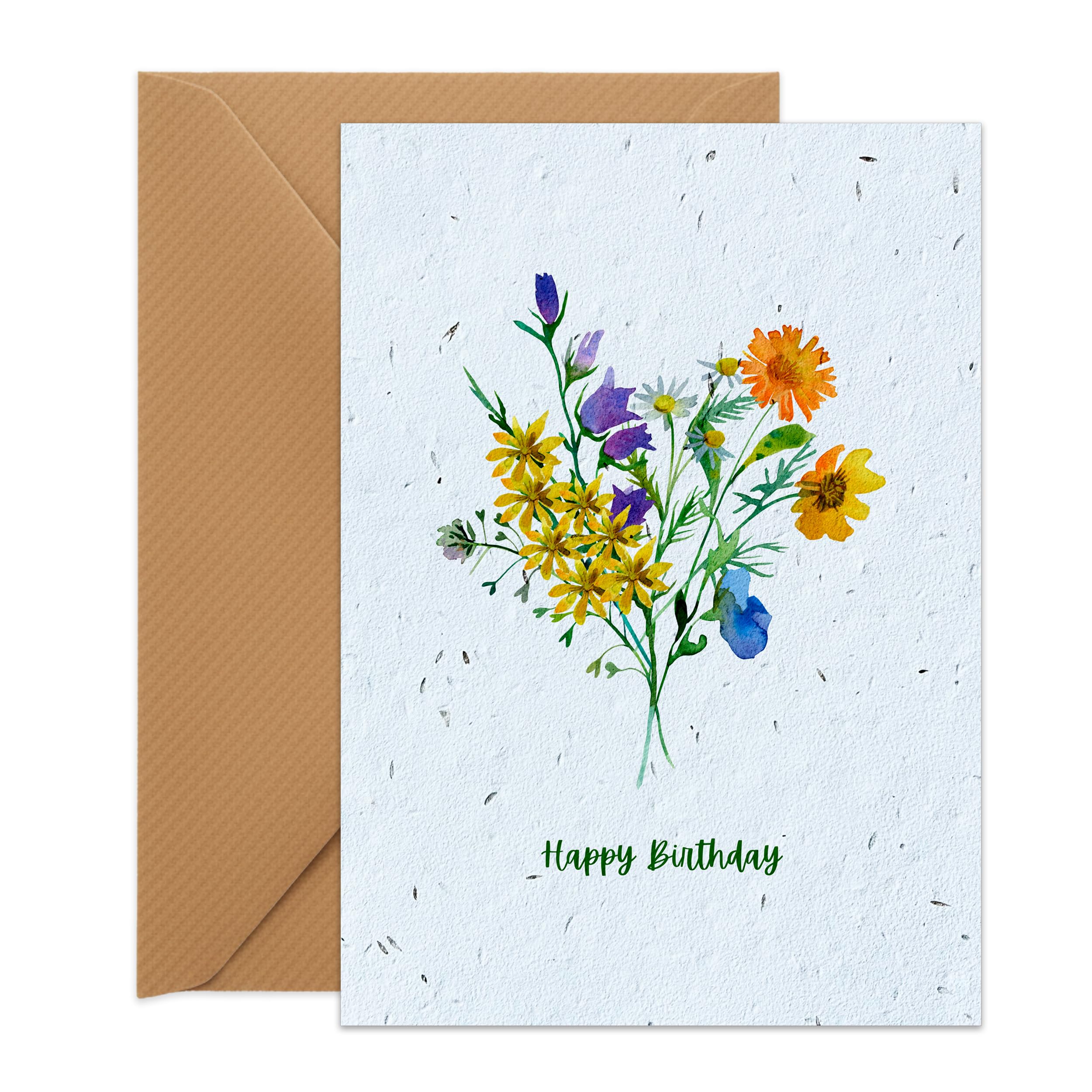 UK Seed Paper Plantable Birthday Card Meadow Birthday Standard Size (105 x 148mm Folded), Eco Friendly Birthday Card and Seed Envelope with Flower Design