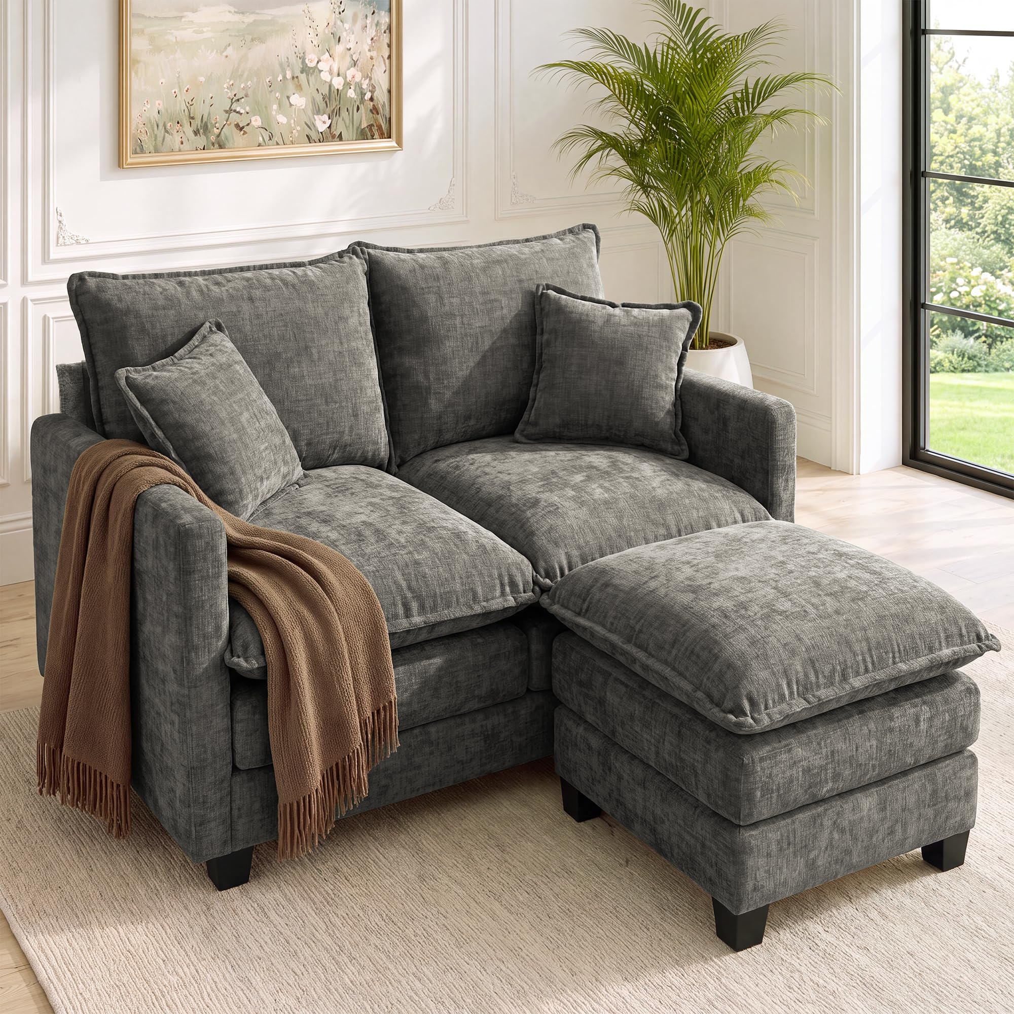 52 Loveseat Sofa, L-Shaped Cloud Love Seat Couches with Ottoman