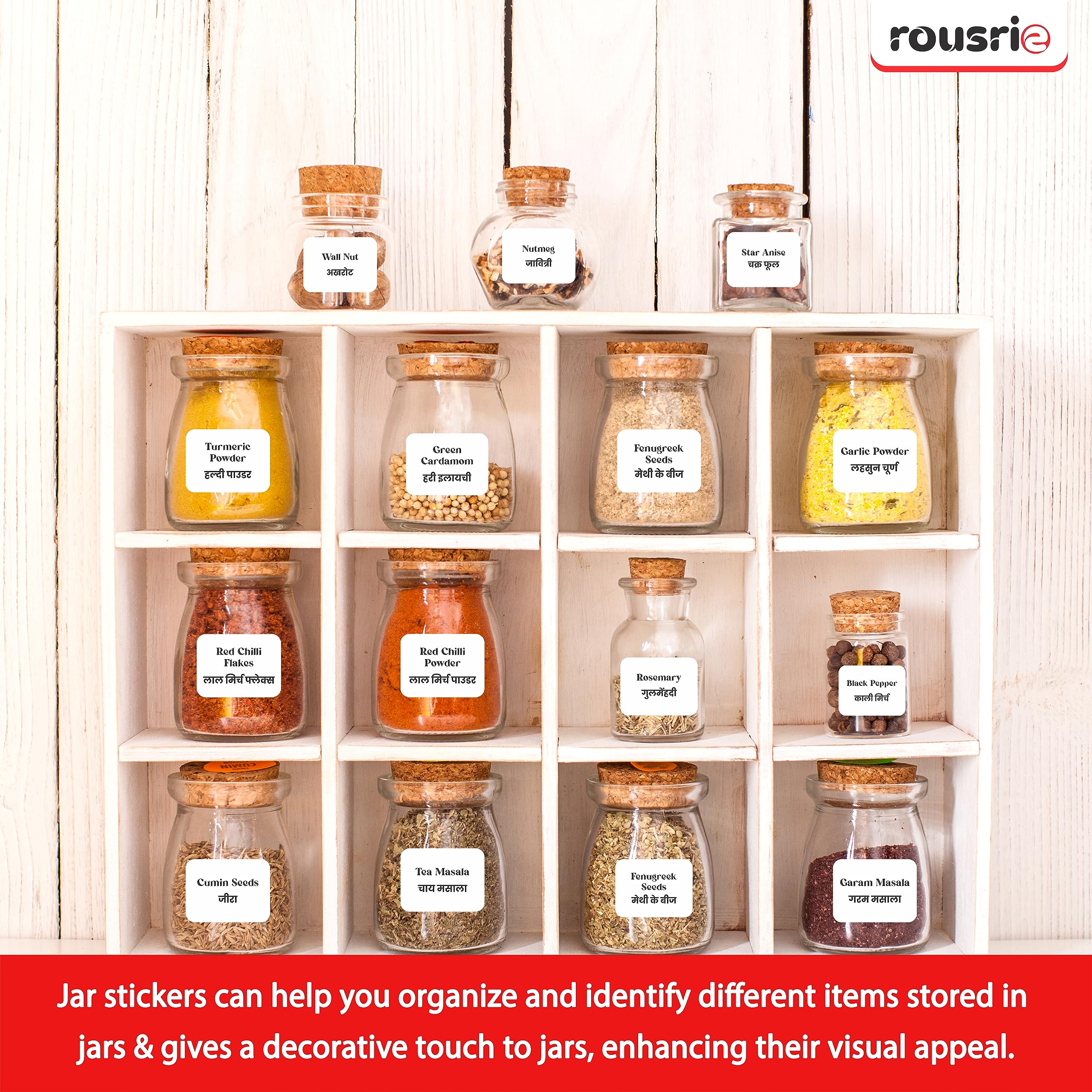 ROUSRIE Pack of 150 Waterproof Printed White Mason Jars Labels Kitchen Pantry Spice Jars Glass Bottles – Best Stickers & Organizing Label 4