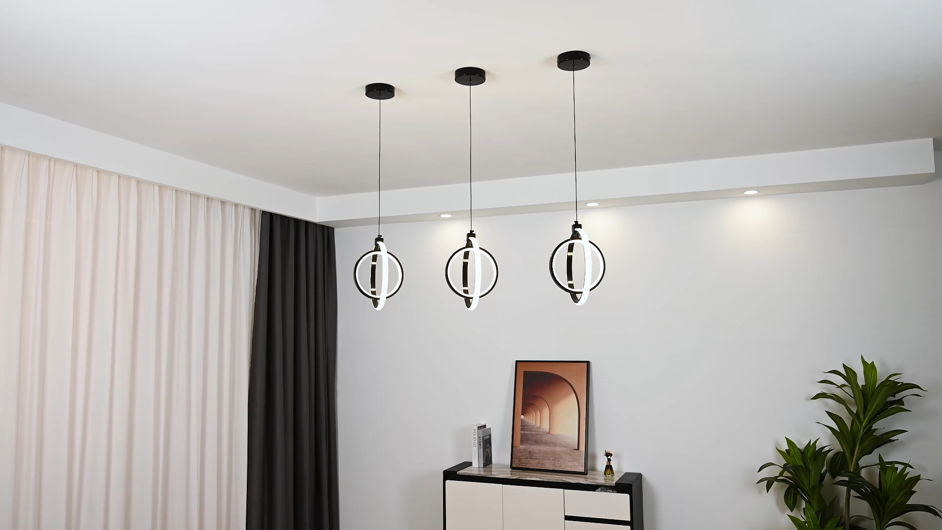Image of Modern LED Pendant Lights Plated Black Farmhouse Ring Pendant Light Fixtures 4000K Dimmable Round Pendant Lighting for Dining Room Kitchen Island Bedroom Living Room Foyer(2-Pack)