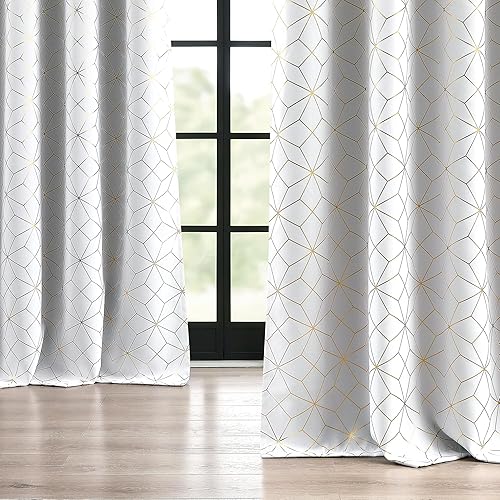 Miniatura 9 de Beauoop Cortinas 100% opacas de 54 pulgadas de largo para dormitorio, sala de estar, cortinas con patrón marroquí dorado con aislamiento térmico y