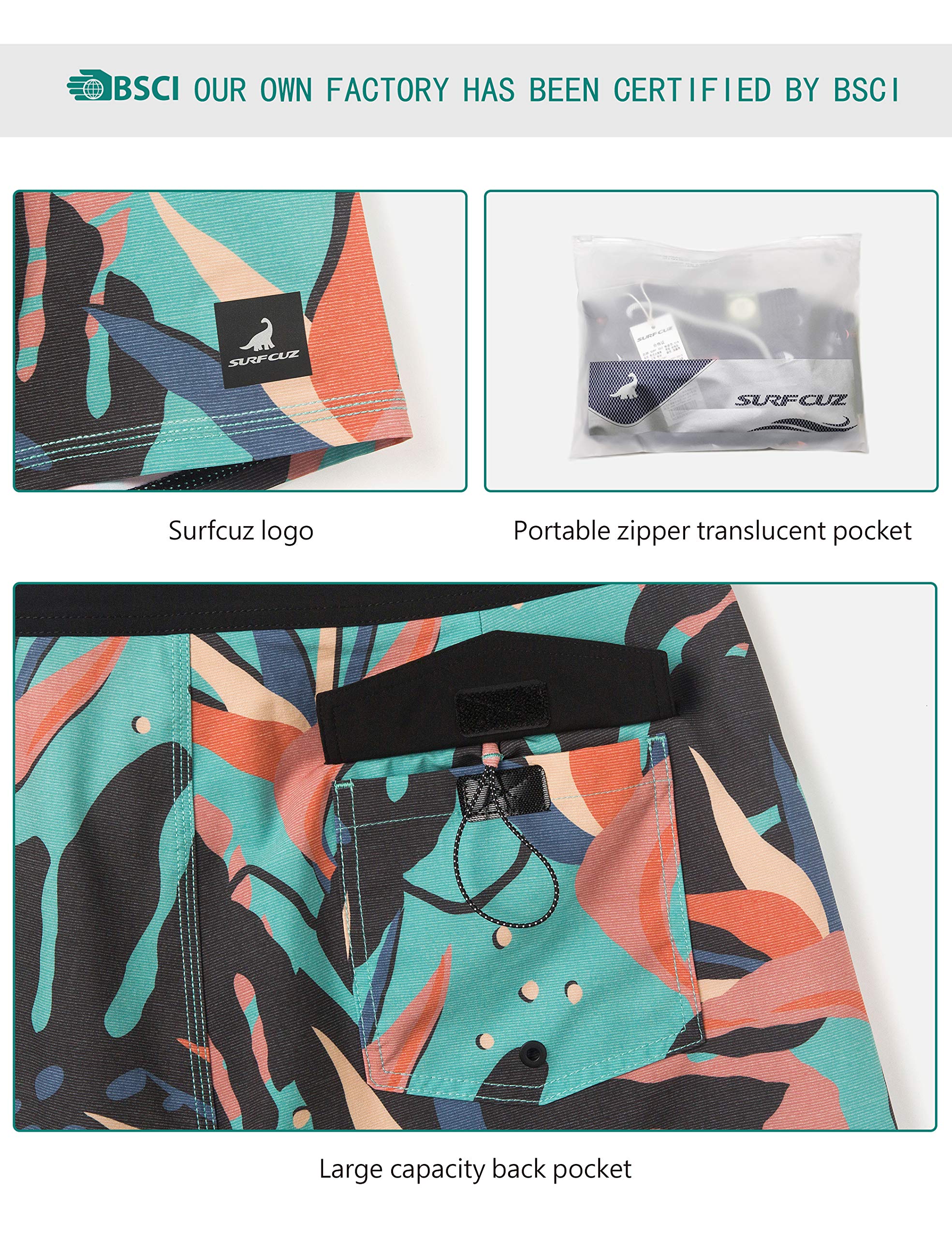 SURF CUZ Men's Board Short Beach Short 4-Way Stretch Short (34, Tropical Forest Green) - Image 4 thumbnail