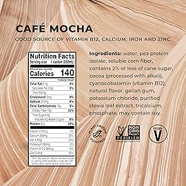 Evolve Plant Based Protein Shake, Caf Mocha, 20g Vegan Protein, Dairy Free, No Artificial Sweeteners, Non-GMO, 10g Fiber, 11oz, (12 Pack) (Formula May Vary)