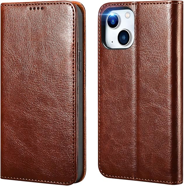 ICARER Wallet Case for iPhone 14 2022, Premium Handcrafted Leather Magnetic Closure Flip Case Cover RFID Blocking Credit Card Slots Kickstand Shockproof TPU Inner for iPhone 14 6.1 inches (Brown)