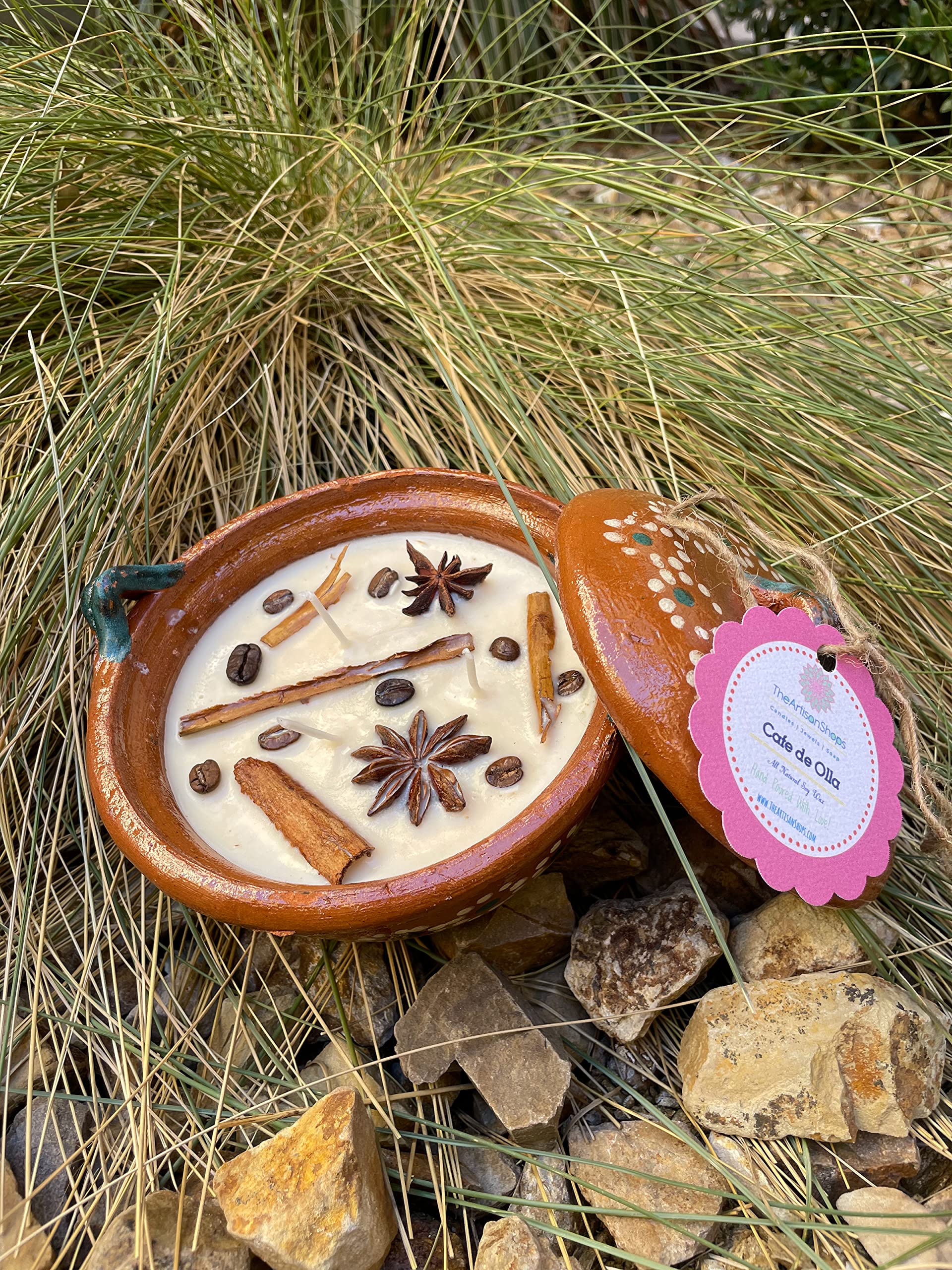 Cafe de Olla Cazuelita Candle Up Cycle Mexican Pottery Candle Bowl with Lid