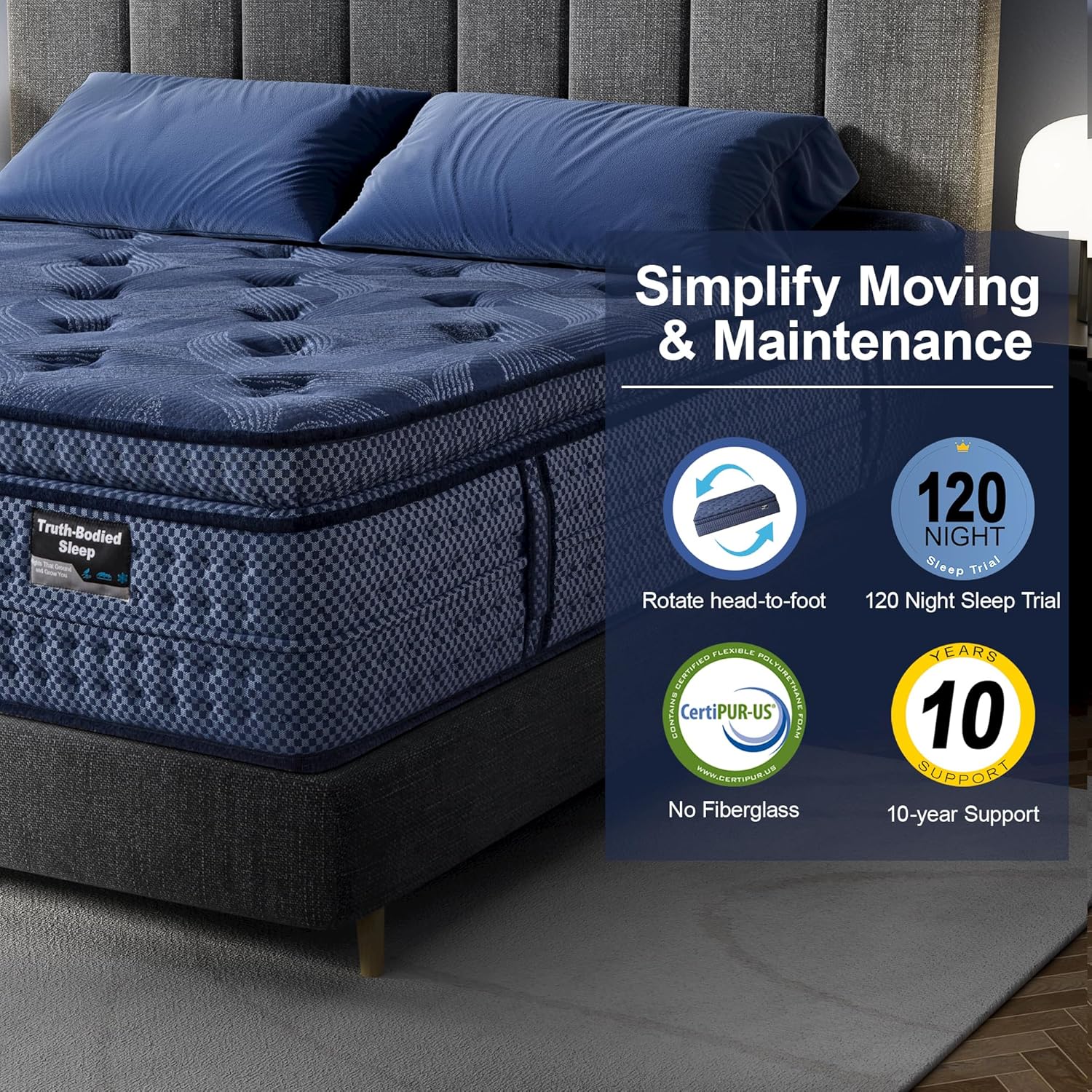 King Mattress Medium Plush - 14 Inch Memory Foam Hybrid Mattress Strong Edge Support Without Motion Transfer for Deep Sleep, Blue