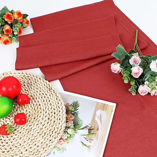 Miniatura 6 de Paquete de 4 caminos de mesa estilo lino, camino de mesa de 14 x 108 pulgadas de largo, camino de mesa bohemio lavable de granja, camino de mesa de