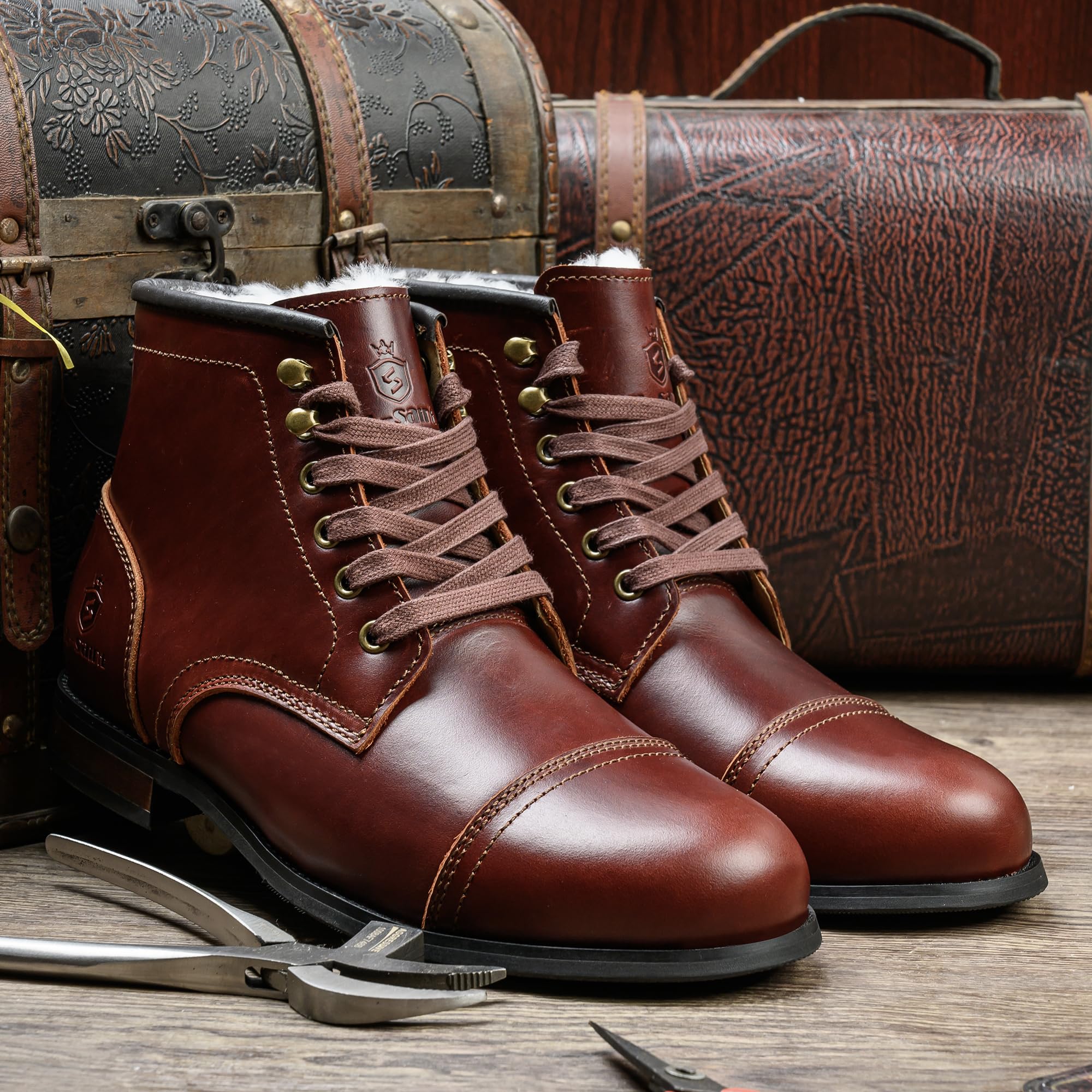 Botas Clásicas Para Hombre Hechas a Mano Con Puntera Blanda,Impermeable-Piel/Lana de Austria Invierno