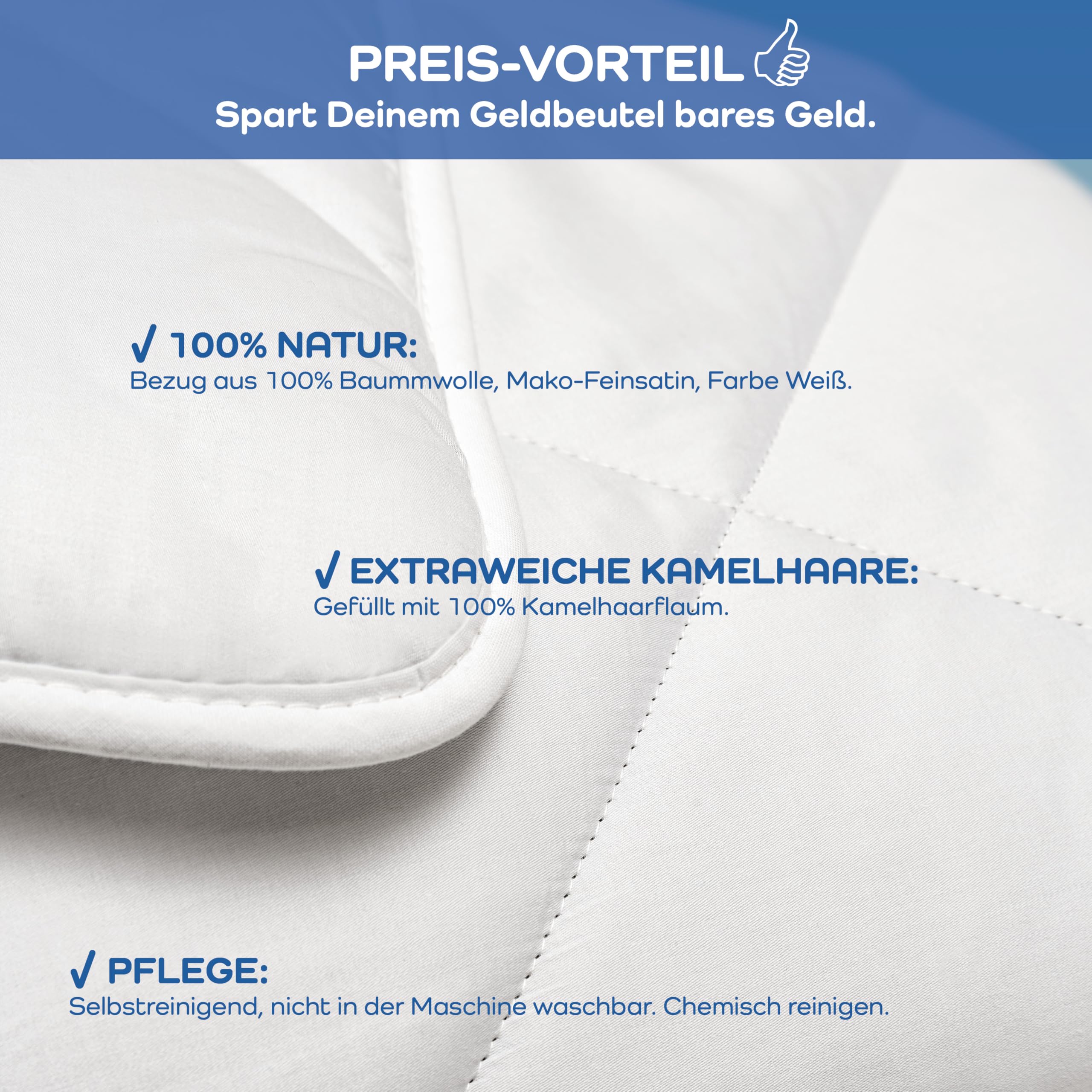 LINEA by böhmerwald - exclusive - Kamelhaardecke normal, 200x200, 100% Kamelhaar, Allergiker geeignet, selbstreinigend, nicht in der Maschine waschbar, in Deutschland produziert
