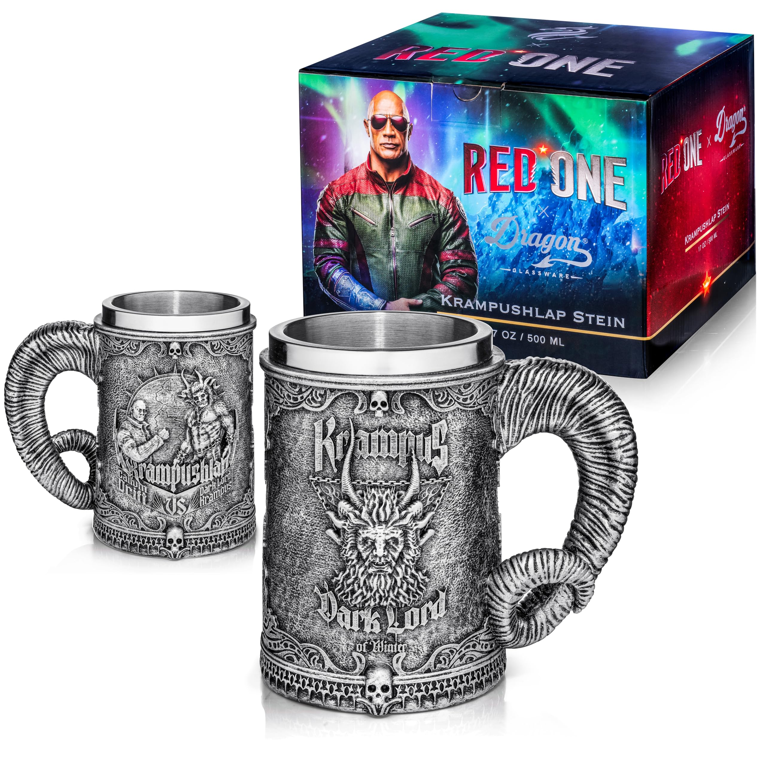 Dragon Glassware x Red One Krampus Stein - Official Merchandise - Stainless Steel Insulated Beer Mug - 17 oz