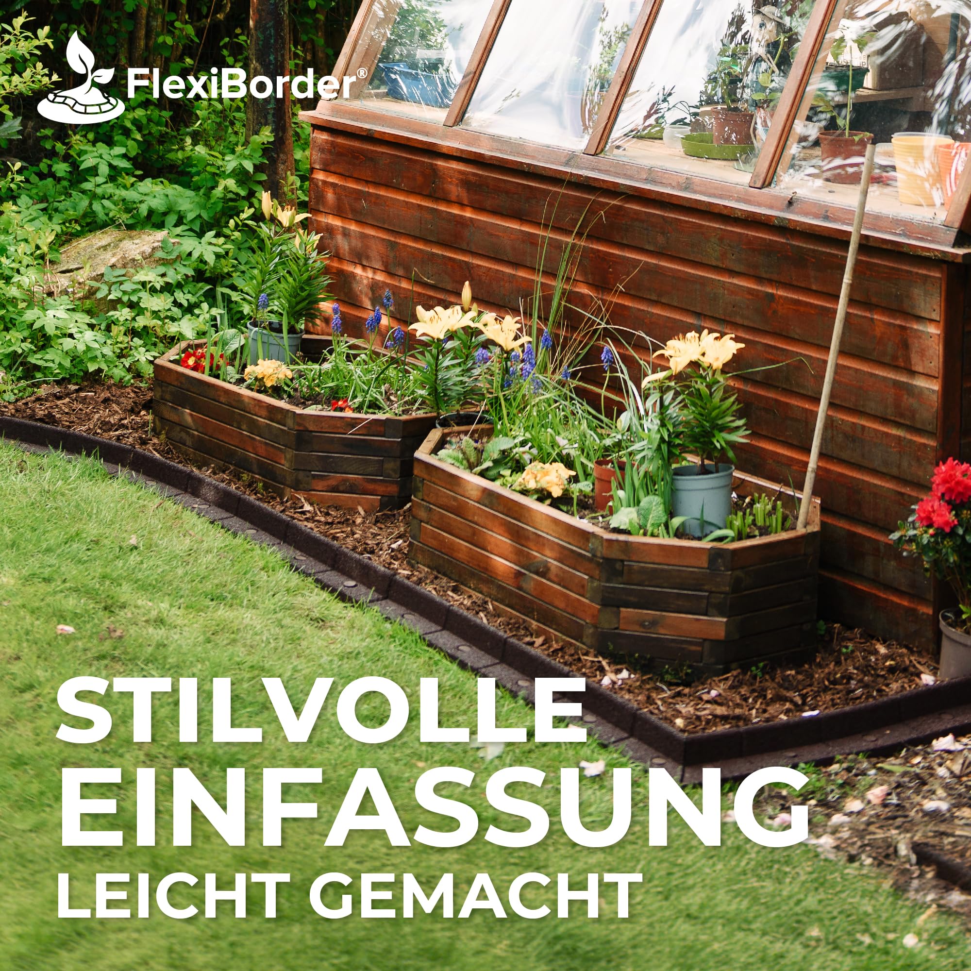 EcoShape FlexiBorder - Flexibel Rasenkante - Beeteinfassung für Rasenflächen - Wege - Erhöhte Begrenzungen - Kunstrasen (6 x 1 Meter, Grau)