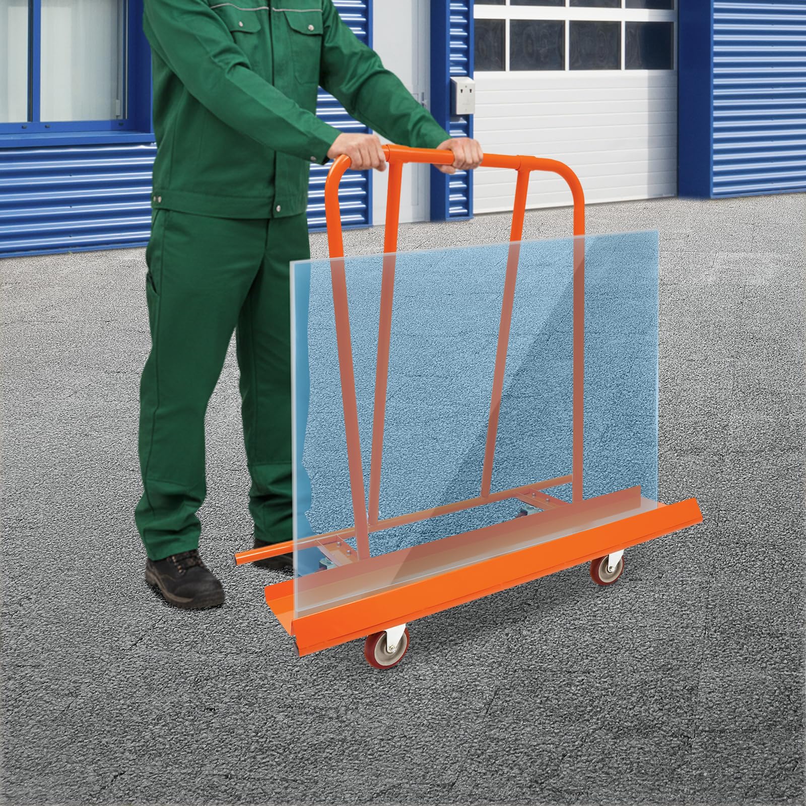 Plattenkarren bis 800Kg mit 4 Rädern (Orange) | Plattenwagen Schwerlast aus Metall mit Praktische Seitenblenden, für Holzbrettern Türen Fenstern Matratzen