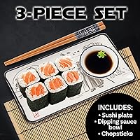 Vista 2 de Silver Buffalo Arte japonés de acuarela de Star Wars con Jabba the Hutt, Darth Vader, Stormtroopers - Juego de sushi de cerámica con plato de salsa