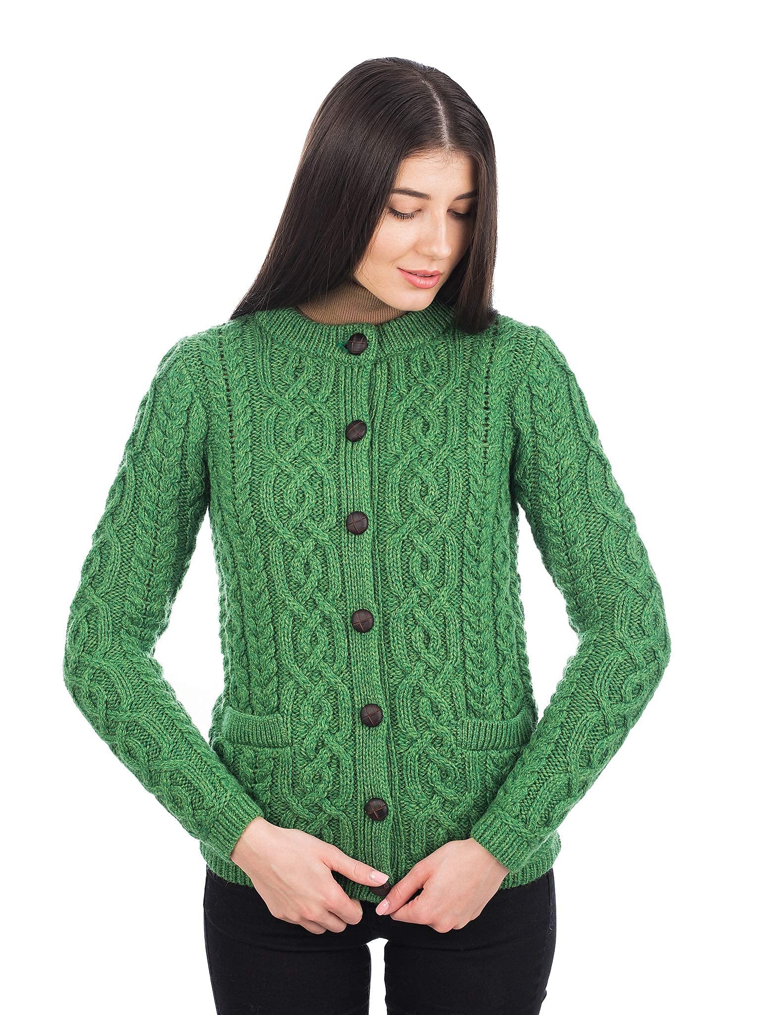SAOL Damen Cardigan Strickjacke mit Taschen 100% Merino Wolle PulliTrikot