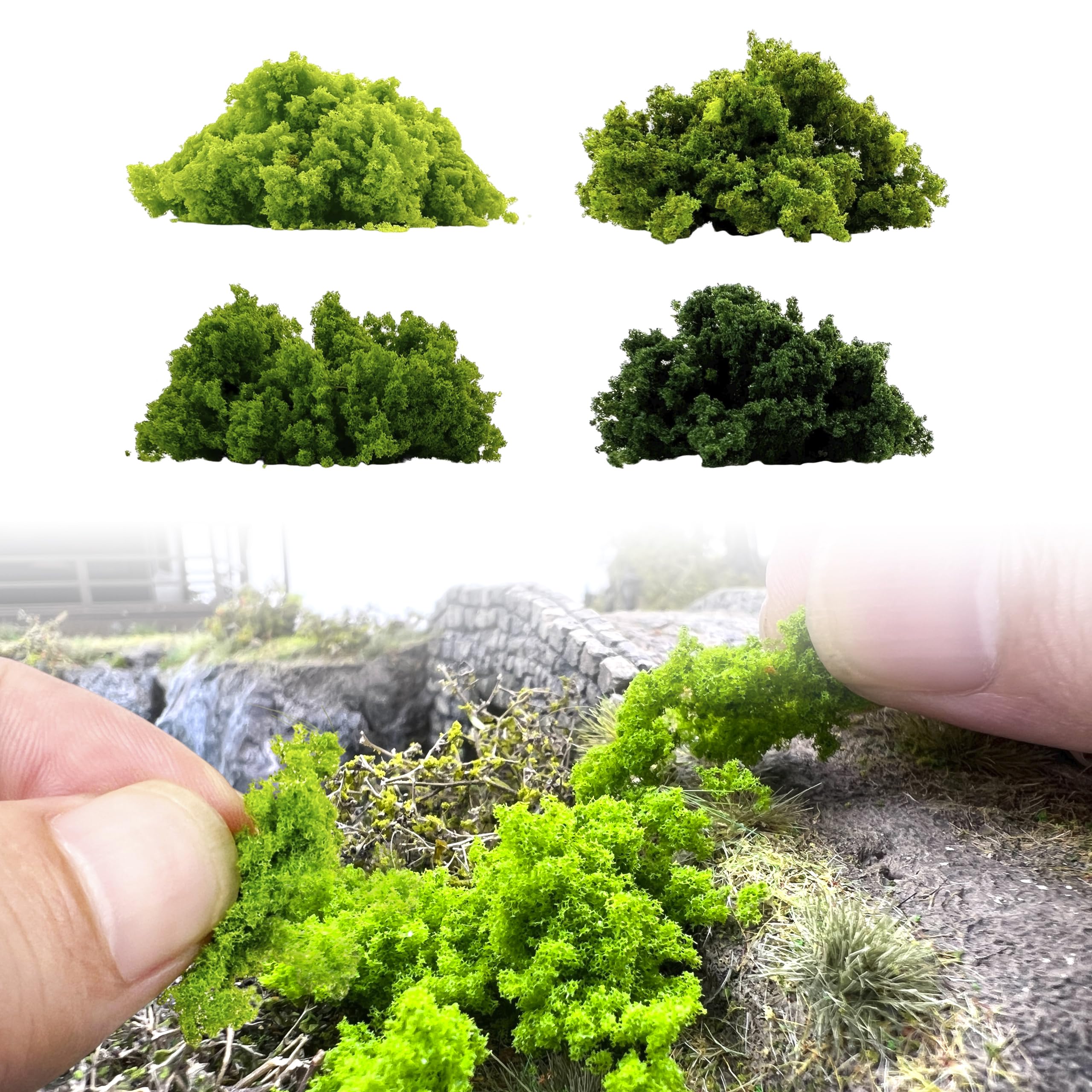 Sponge Shrub Foliage Model Railroad Scenery Kit, Hand Tearing Mini Tree Bush Cluster for Diorama, Fake Grass Powder for Crafts, Miniature Landscape Train Terrain Decoration, Ages 14+，Sponge 1