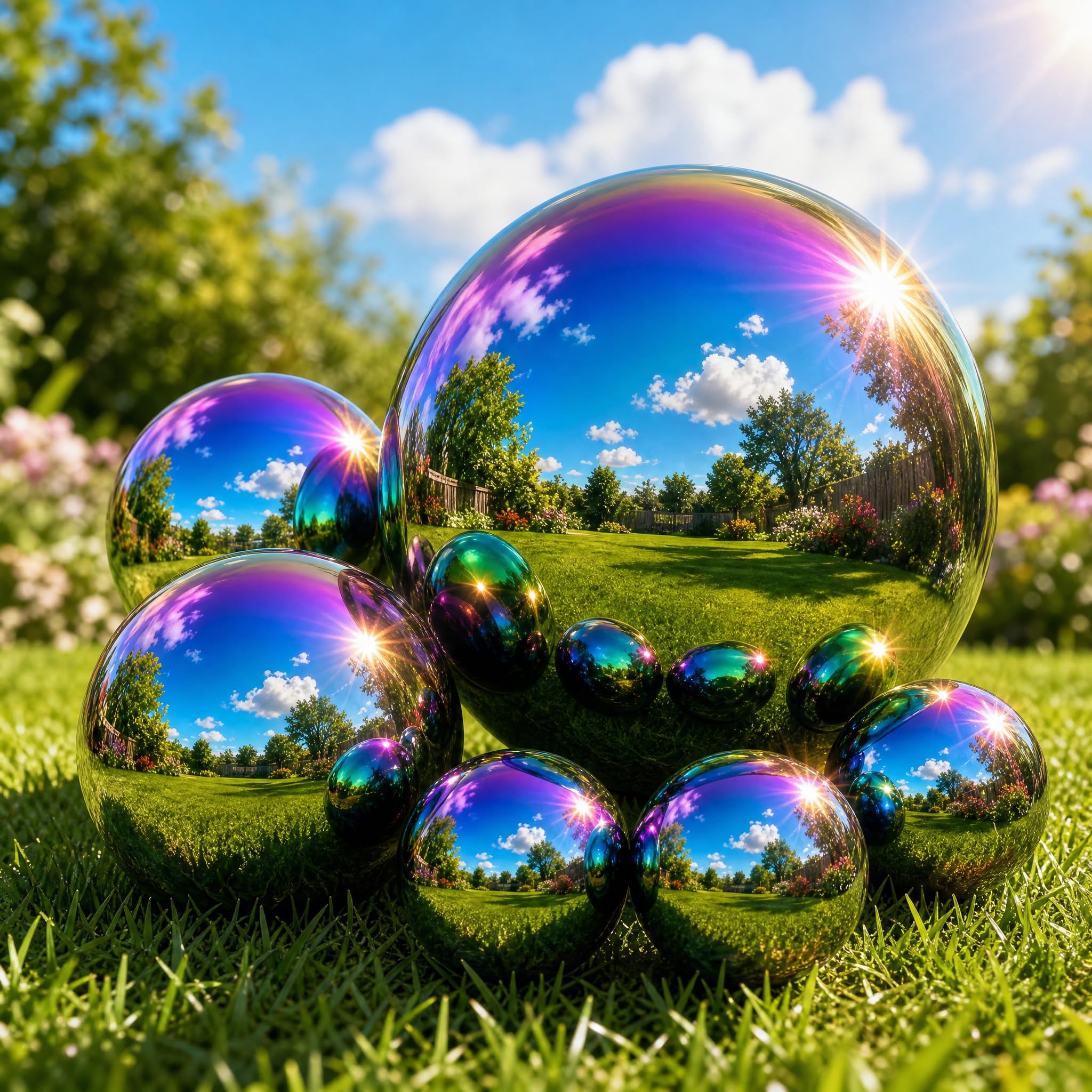 6 Stück Regenbogen Edelstahl Gartenkugeln 15cm - Bunte Spiegelkugeln Reflektierende Dekokugeln, Wetterfest Teichkugeln für Außen Garten Terrasse Wohnzimmer Deko