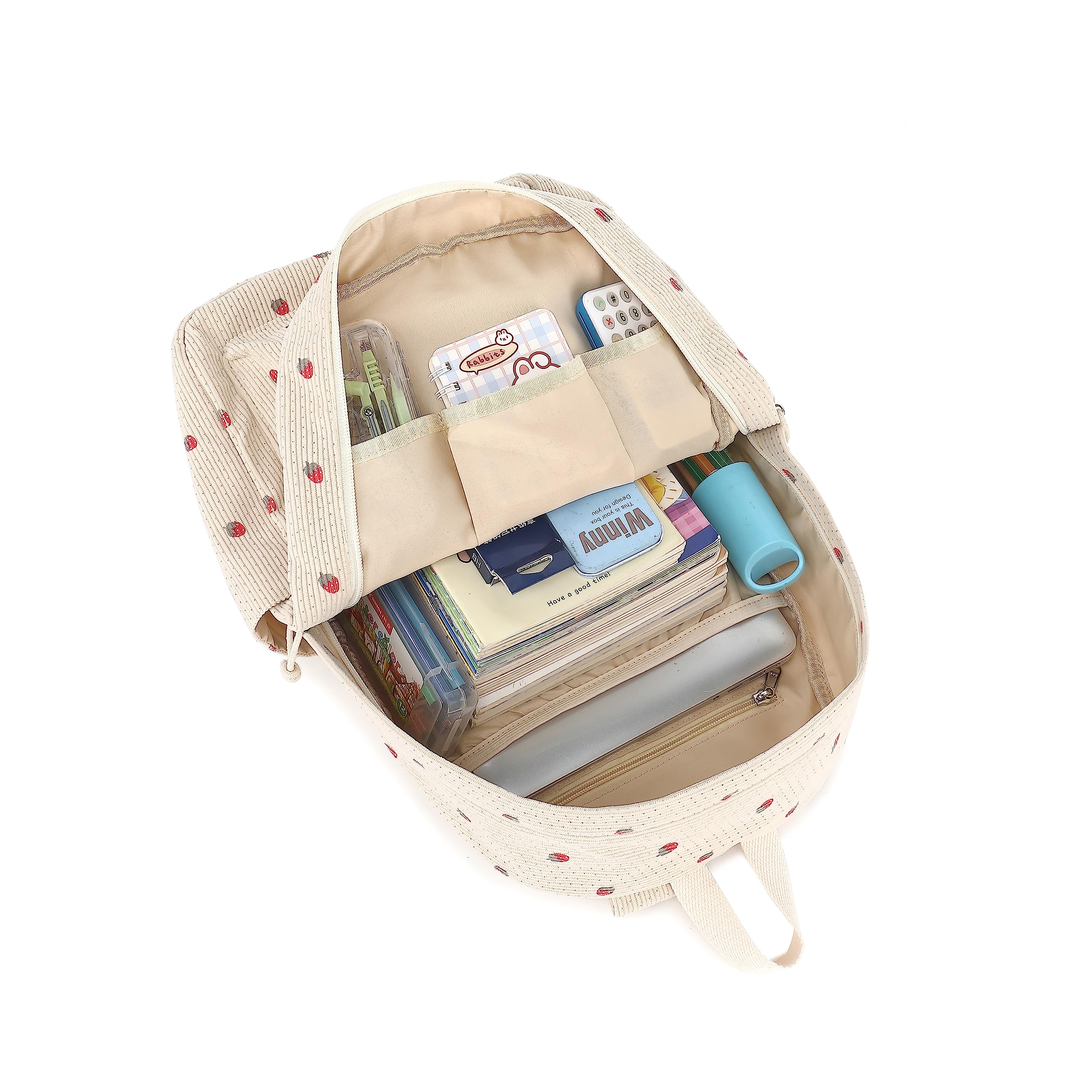 LEDAOU Rucksack für Teenager Mädchen Schulrucksack große Büchertaschen Grundschule High School Cord leichte Laptop-Taschen für Mädchen Frauen Casual Travel Daypacks (Cord Erdbeerbein)