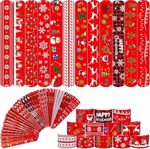 ELCOHO Paquete de 60 pulseras de Navidad con forma de bofetada de Navidad, bandas de Papá Noel, muñeco de nieve, reno, para recuerdos de fiesta de