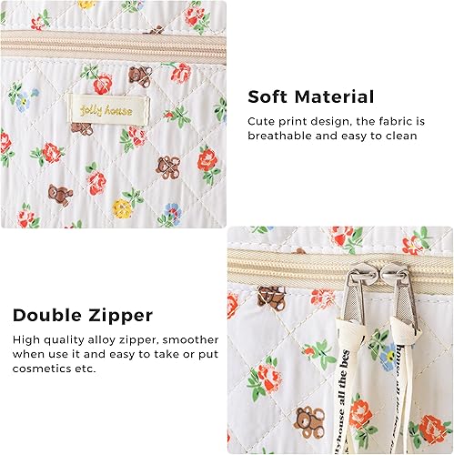 Miniatura 5 de HBselect Bolsa de maquillaje acolchada de algodón, 2 piezas, bolsa de maquillaje de coqueta, bolsa grande de viaje para cosméticos estética, linda