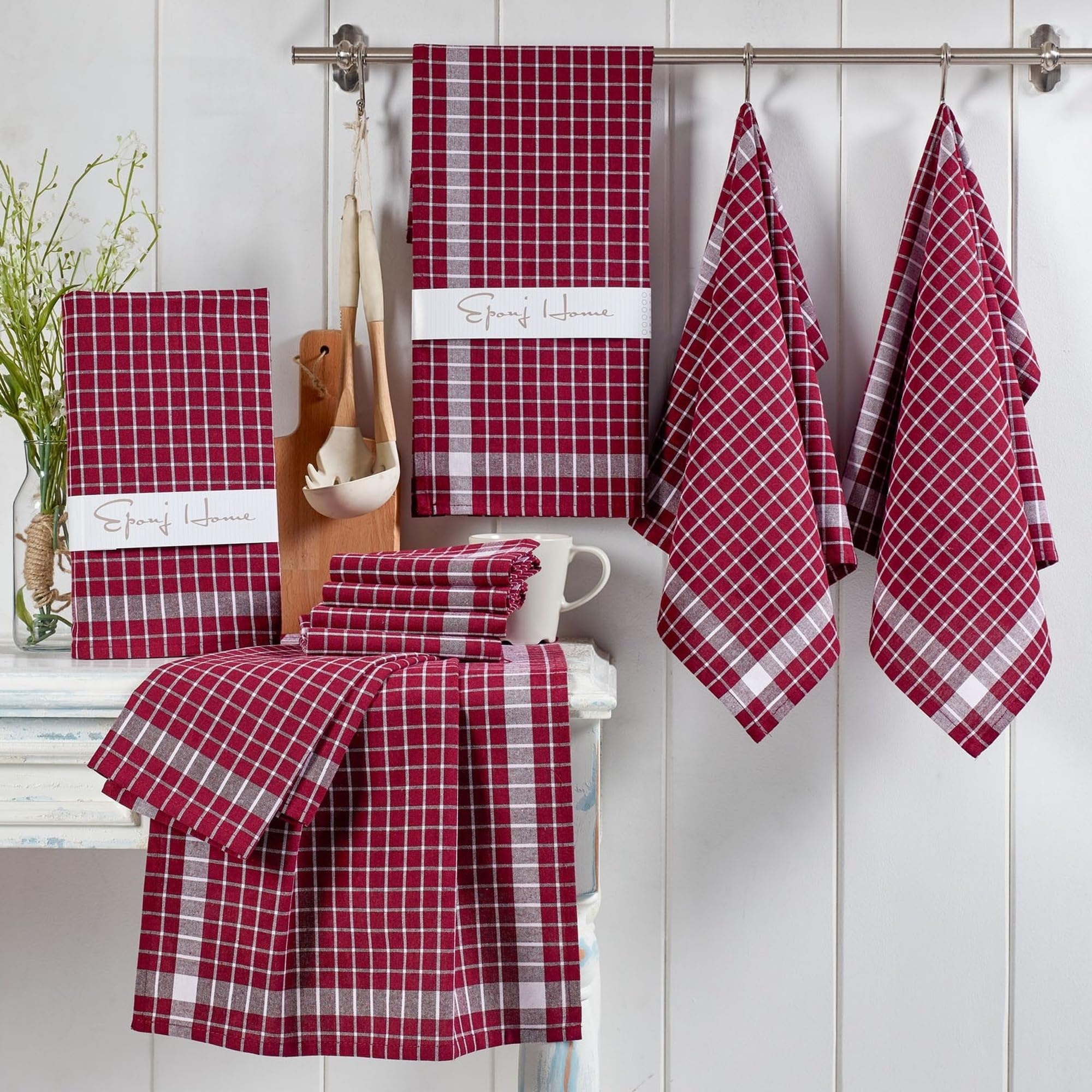 WELL HOME MOBILIARIO & DECORACIÓN Tea Towel Set (10 Pieces) Maroon and White, 45x67 - Image 4